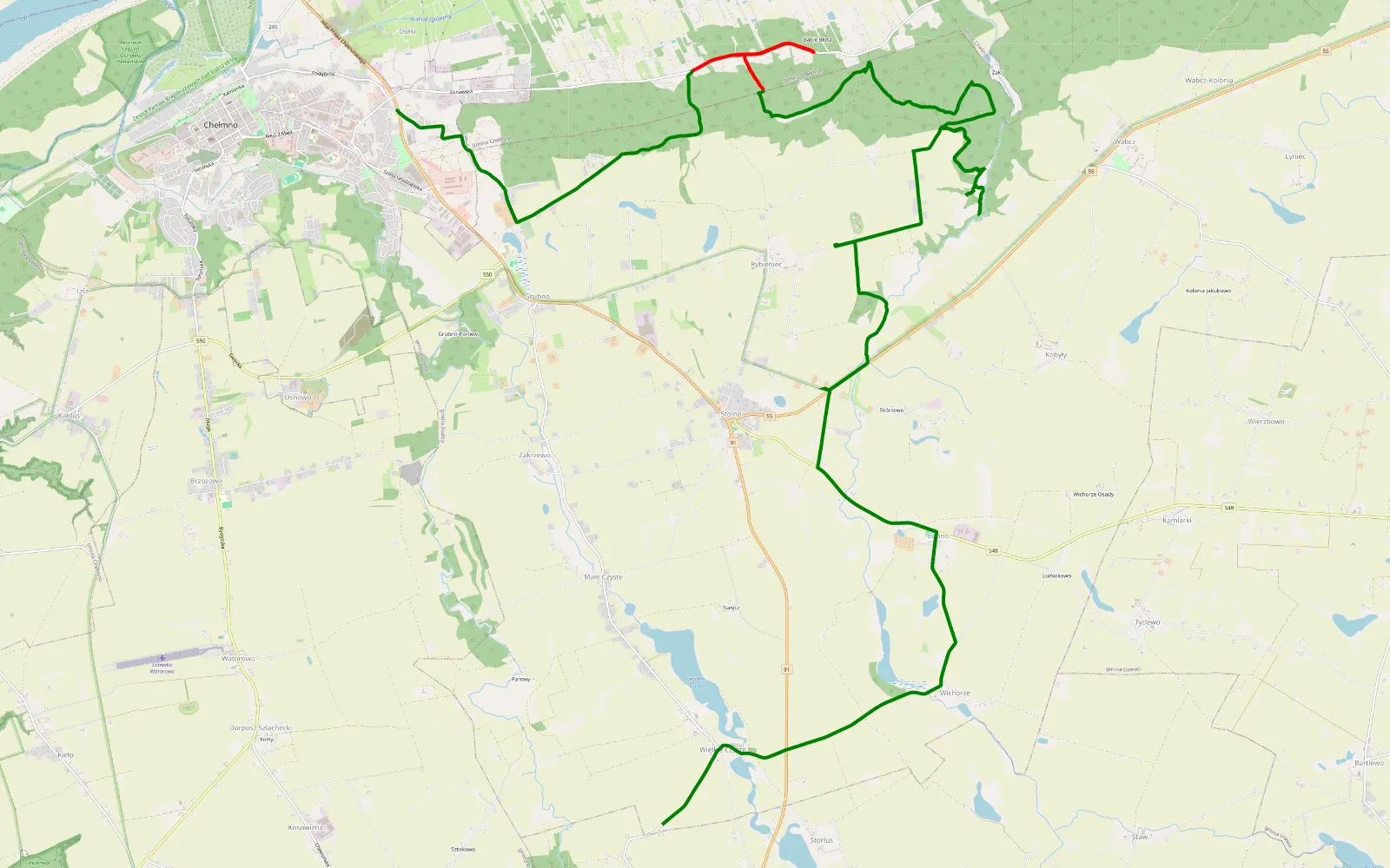 Map of Chełmno - Jeleniec - 13.2 km offroad trail, Chełmno County