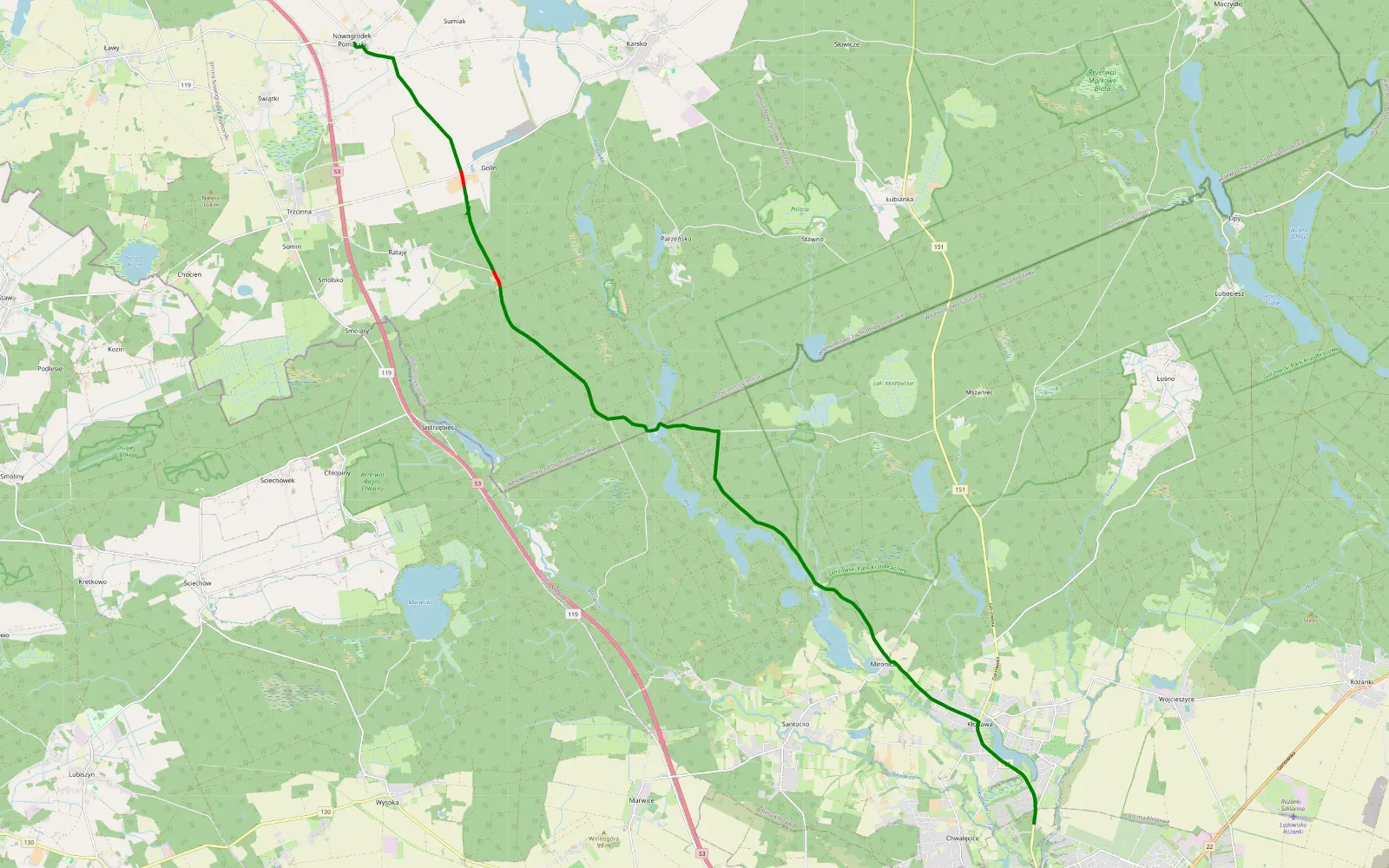 Map of Gorzów Wlkp. - Nowogródek Pomorski - 6.9 km offroad trail, Myślibórz County