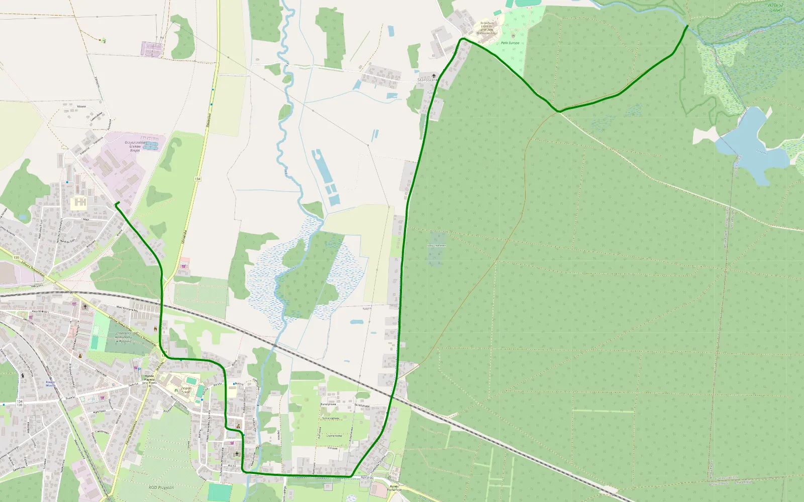 Map of Staroscin - 1.4 km offroad trail, Słubice County