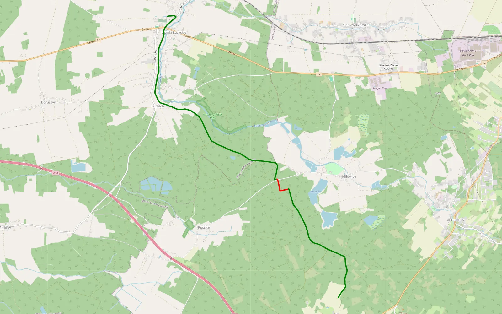 Mapa trasy Lipinki Łużyckie - Drozdów - 6.7 km trasy offroad, Powiat Żarski