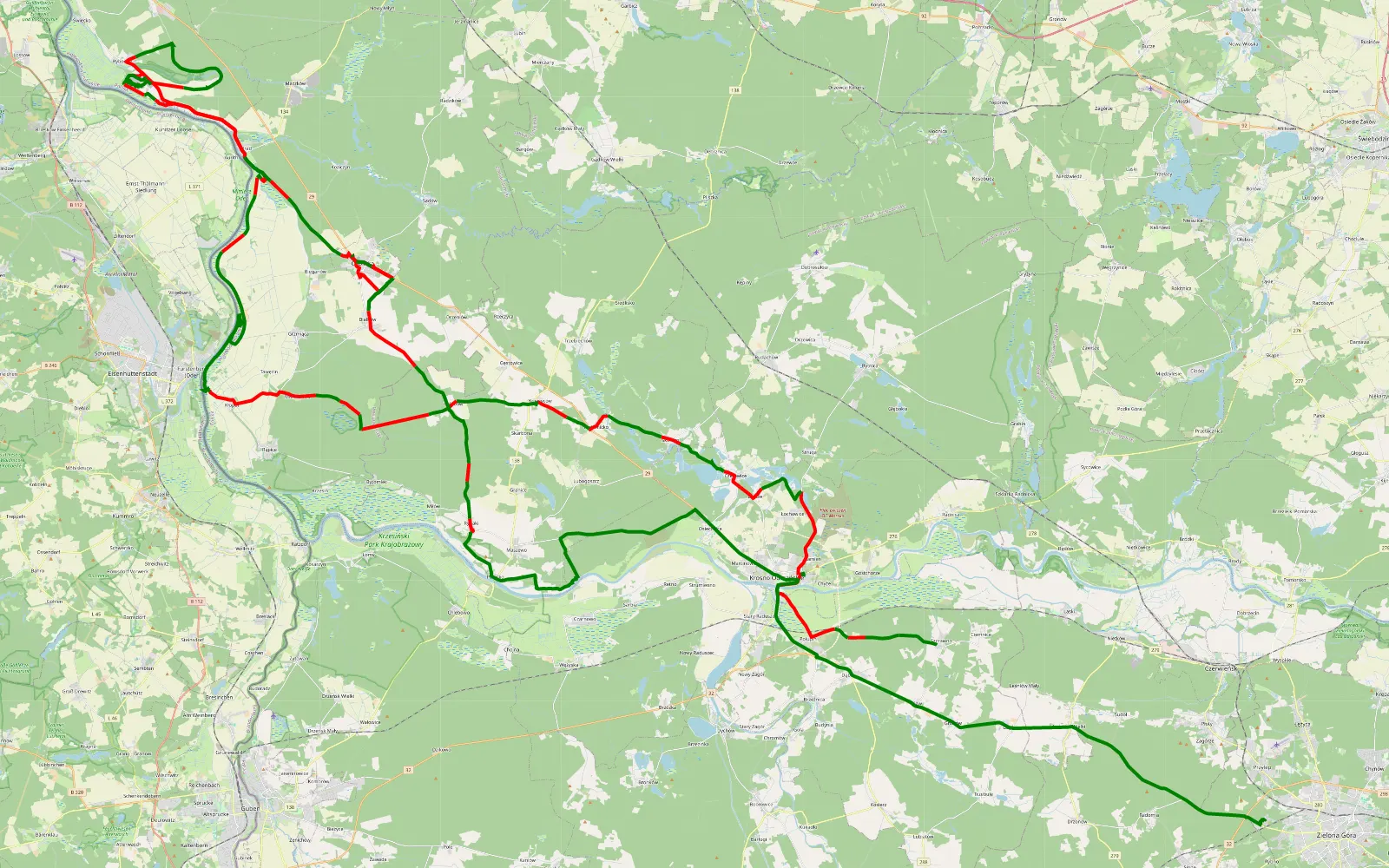 Mapa trasy Slubice - 135.2 km trasy offroad, Powiat Słubicki