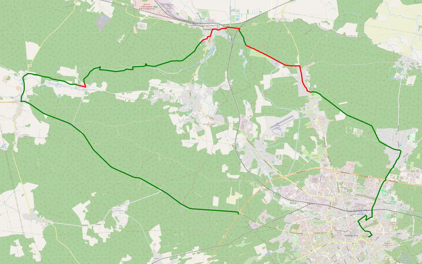 Mapa trasy A - 18.6 km trasy offroad, Powiat Zielonogórski