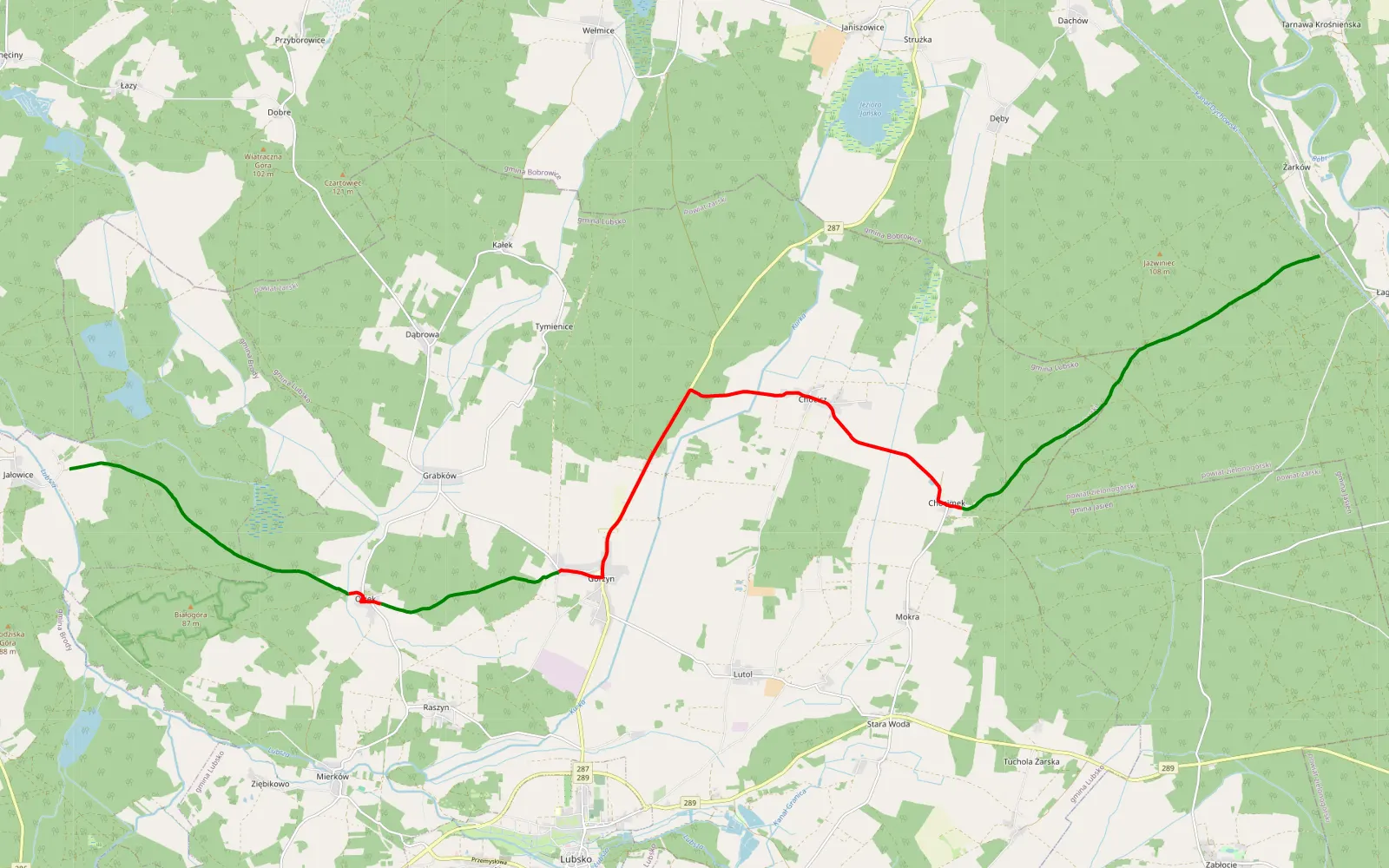 Map of Jałowice - Łagoda - 25.9 km offroad trail, Żary County