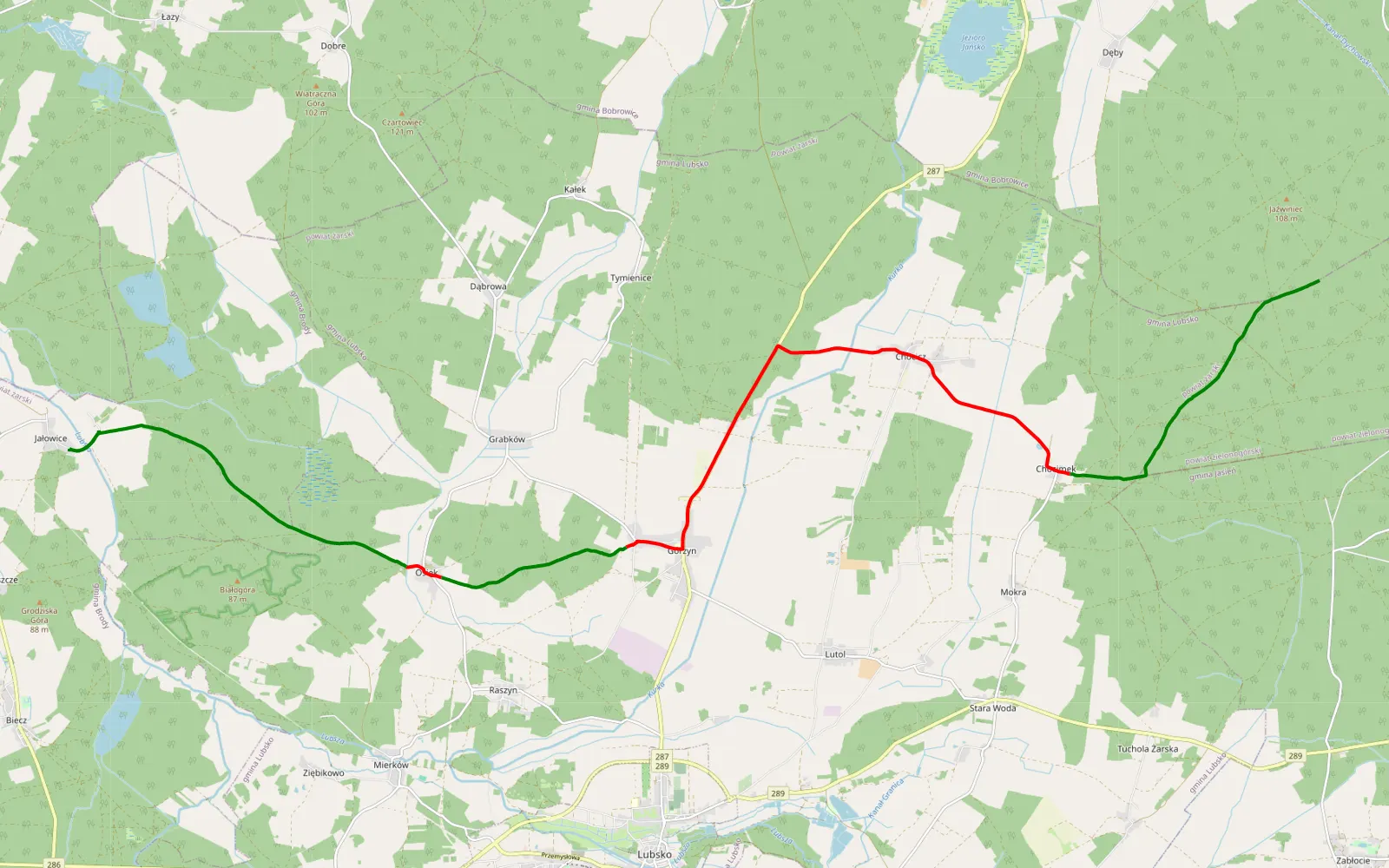 Map of Żarków - Jałowice - 23.8 km offroad trail, Żary County