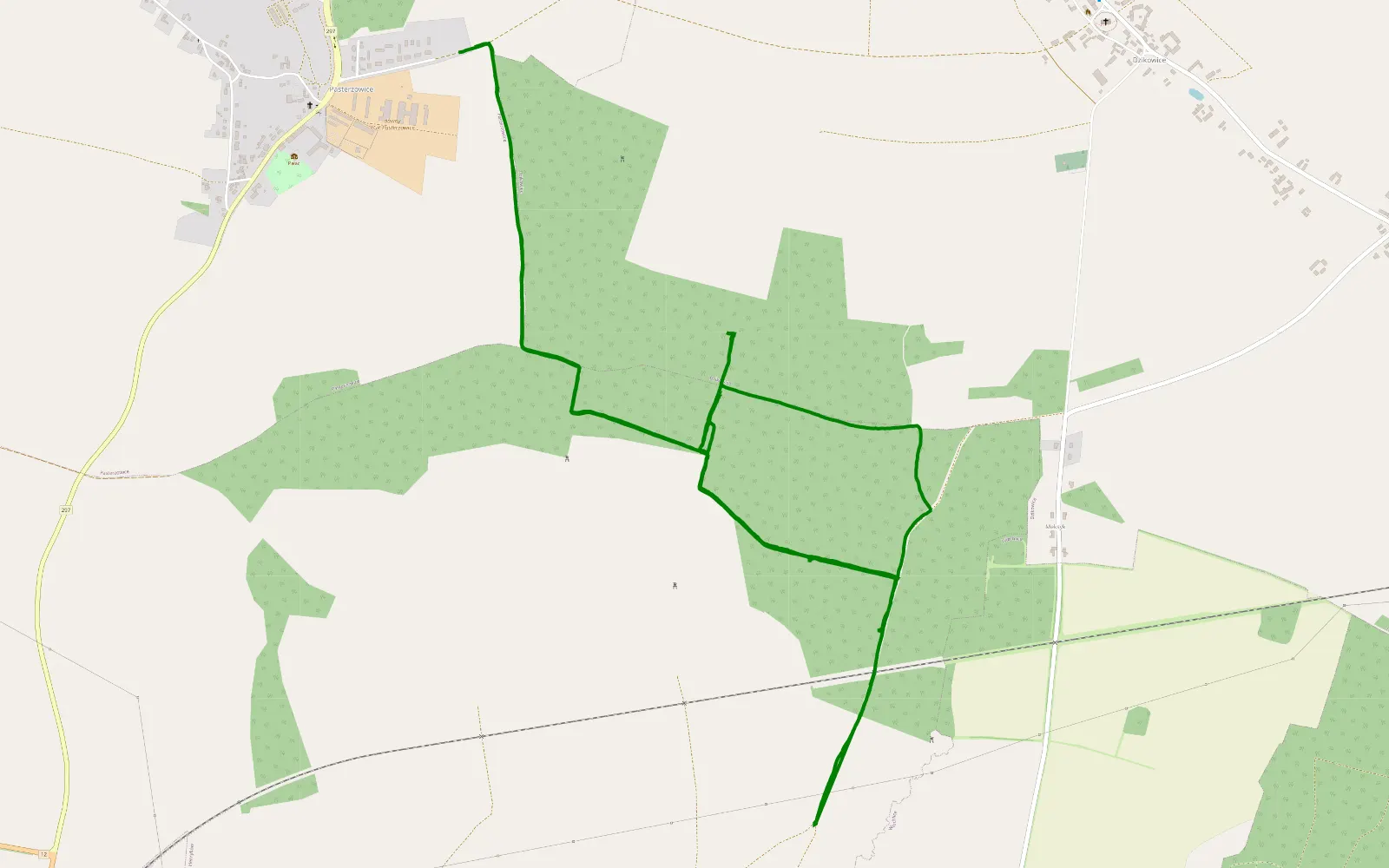 Mapa trasy Pasterzowice - 10.2 km trasy offroad, Powiat Żagański