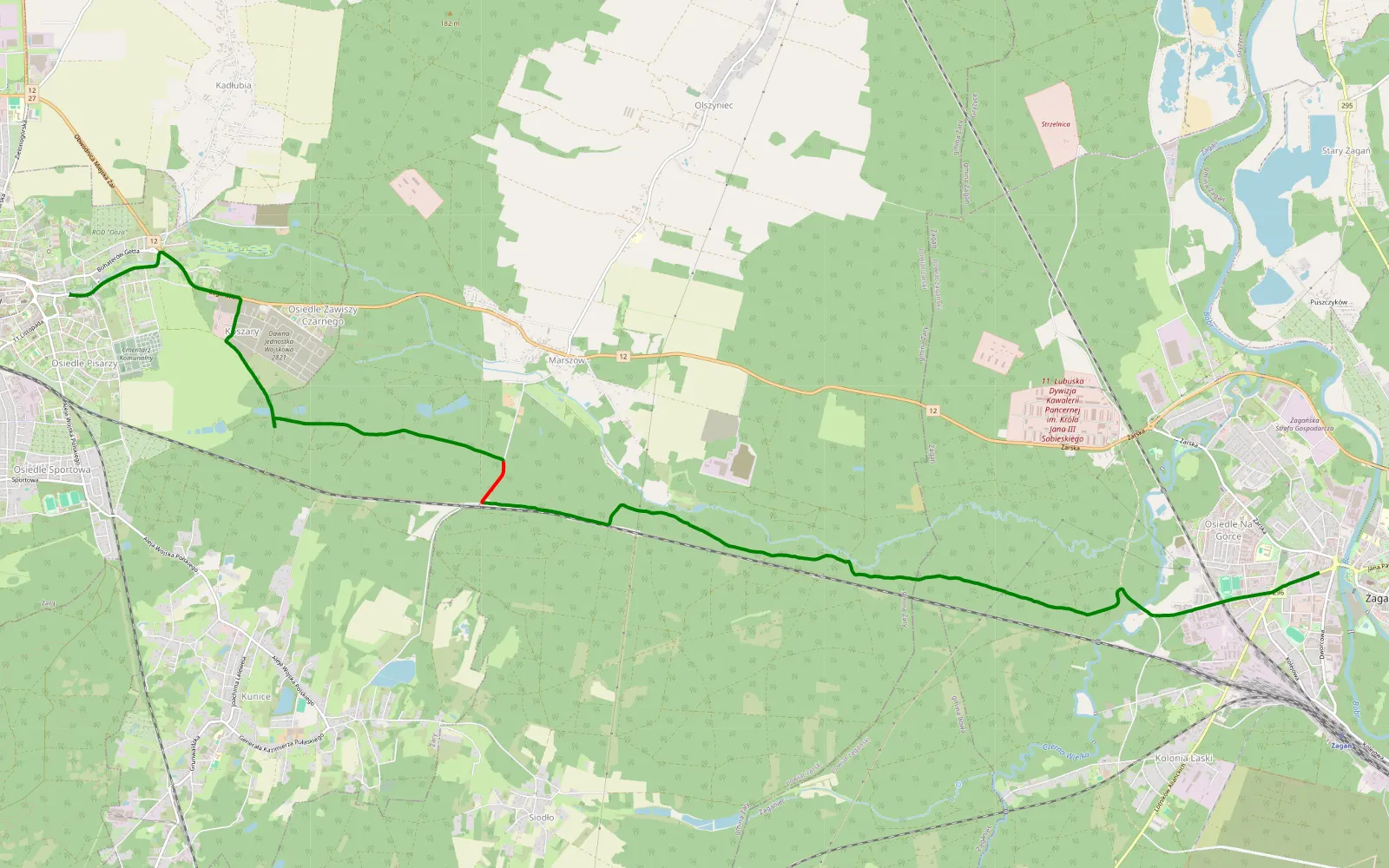 Map of Żary - Żagań - 10.1 km offroad trail, Żary County