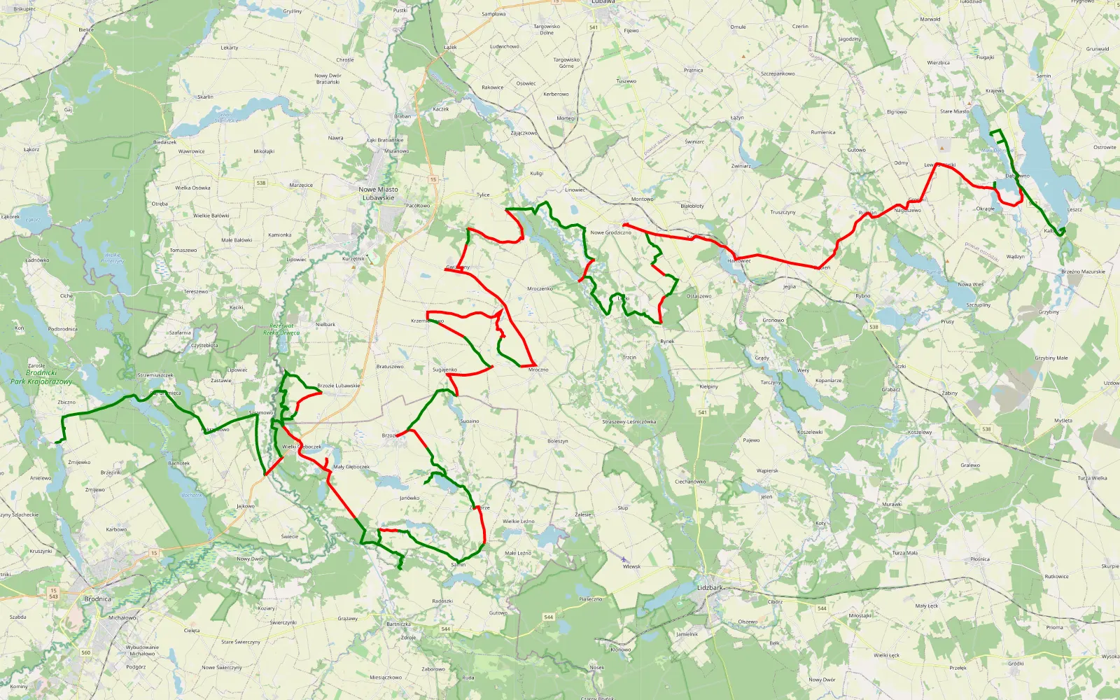 Map of Masuren 1 - 131.4 km offroad trail, Nowe Miasto County