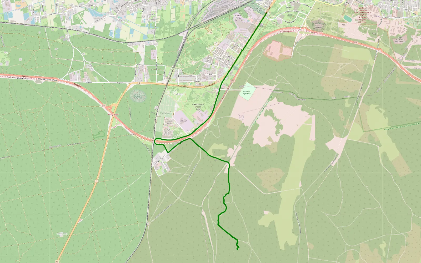 Mapa trasy Poligon - 4.5 km trasy offroad, Powiat Toruński