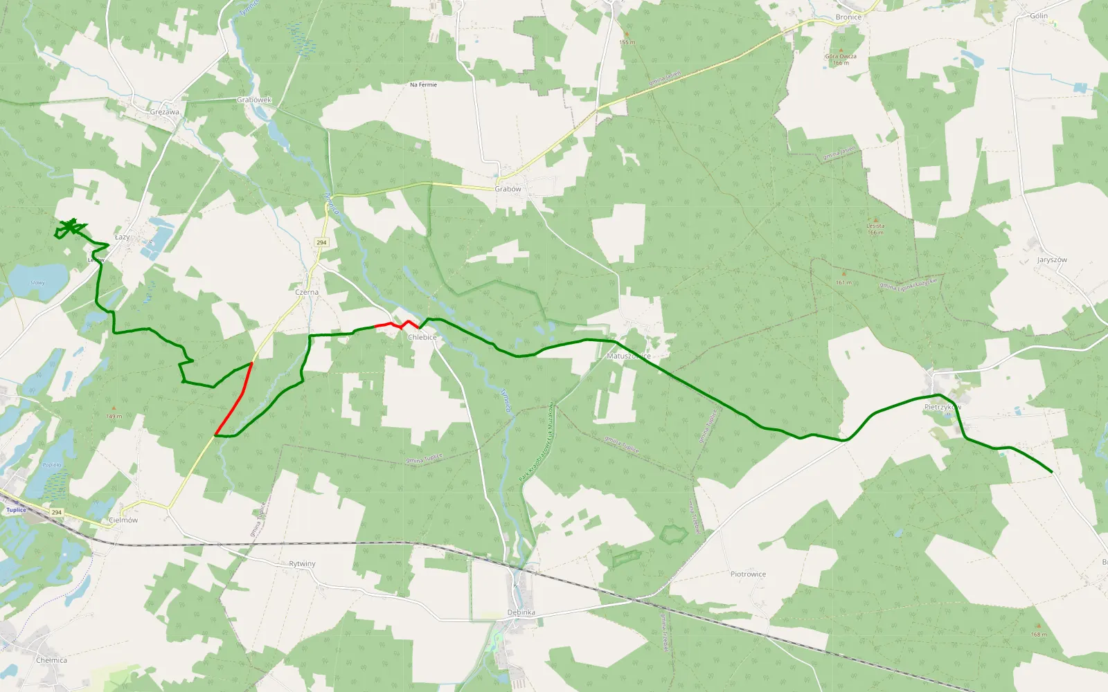 Map of Pietrzyków - Łazy - 11.6 km offroad trail, Żary County