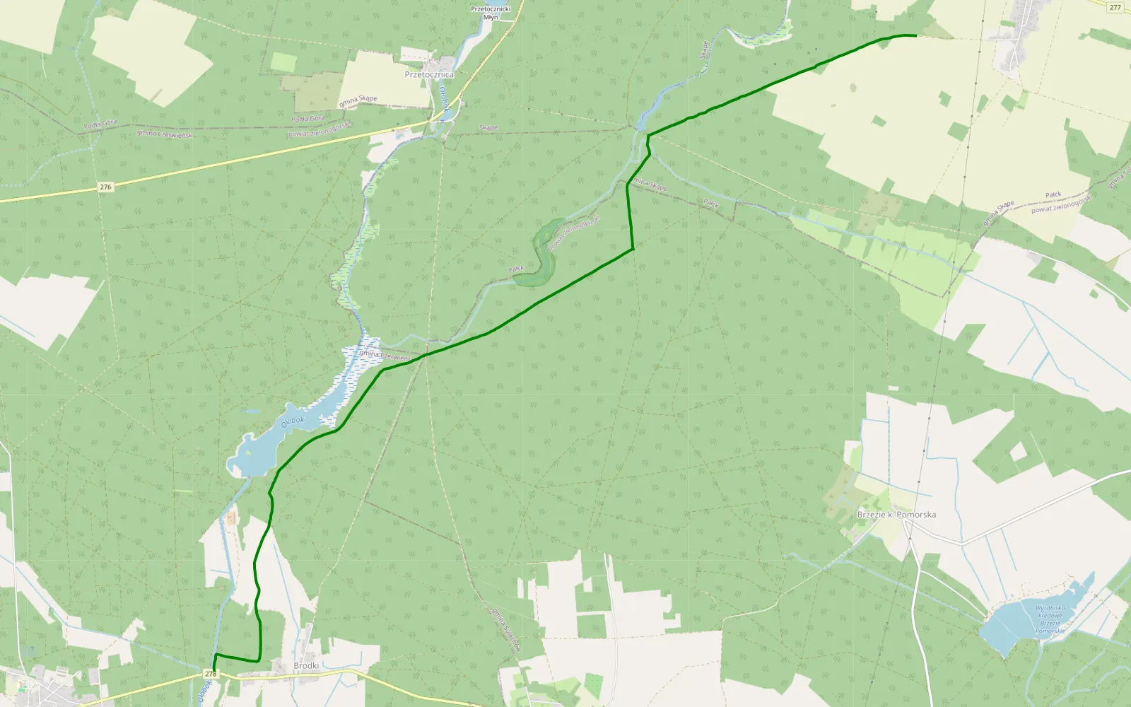 Mapa trasy Pałck - Bródki - 10 km trasy offroad, Powiat Zielonogórski