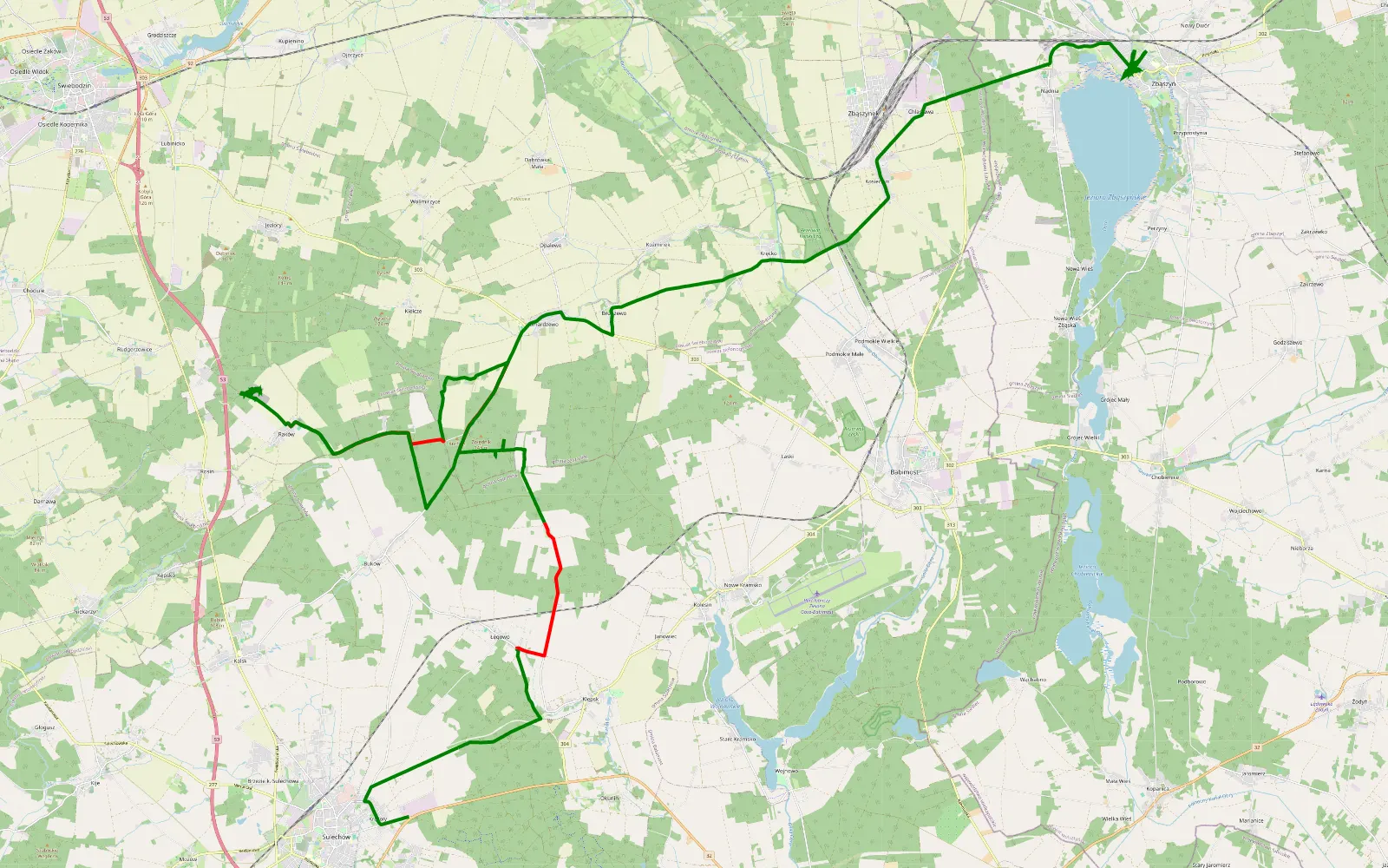Map of 28.2 km Offroad Trail, Świebodzin County - 28.2 km offroad trail, Świebodzin County