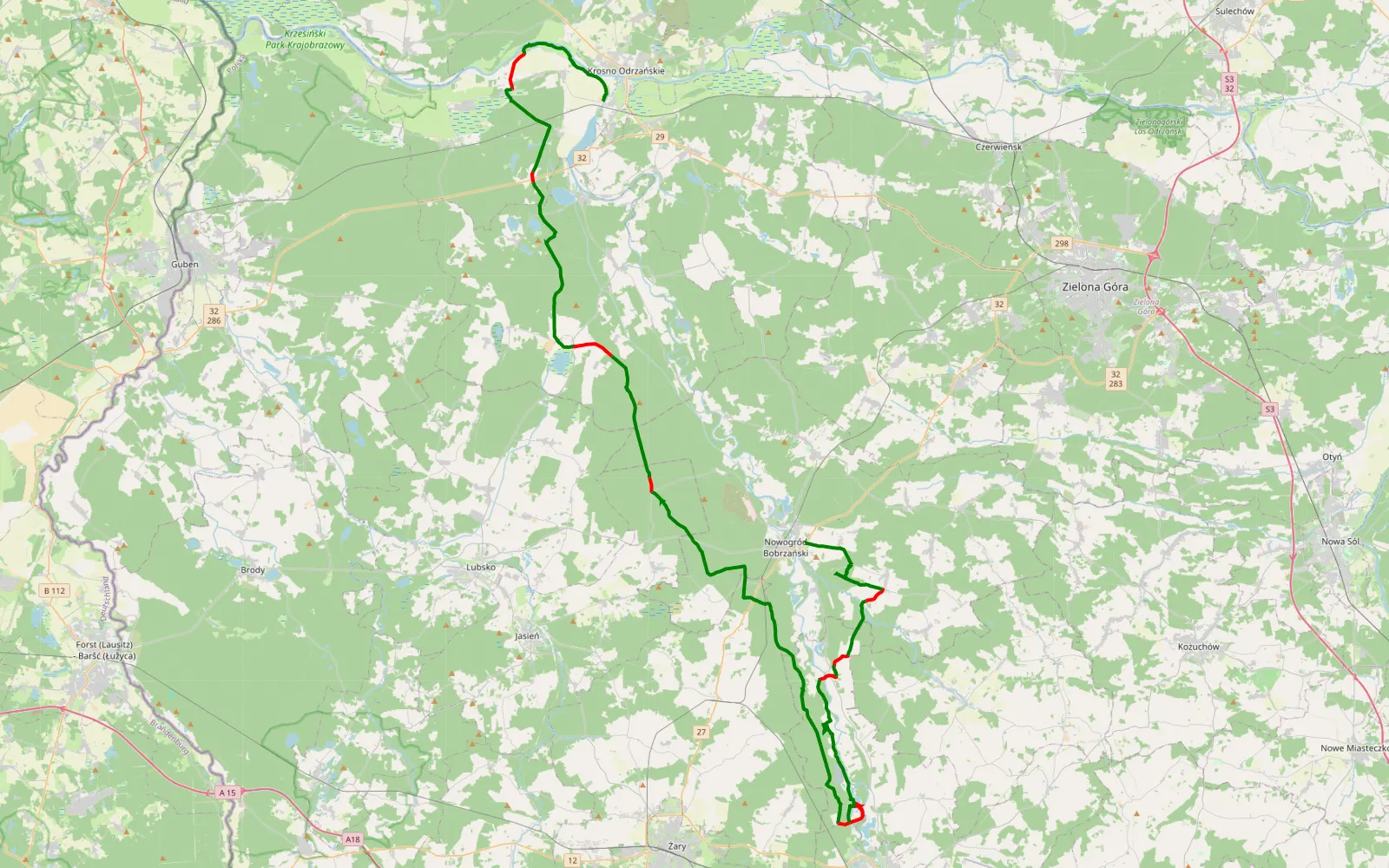 Map of Alle - 98 km offroad trail, Krosno Odrzańskie County