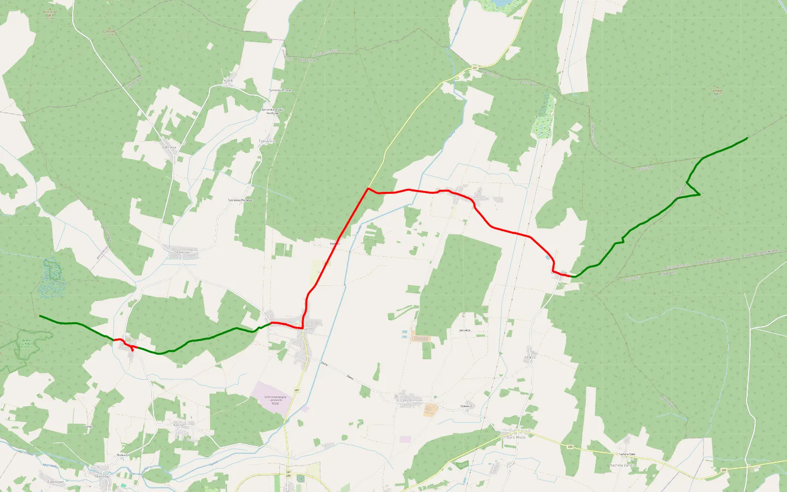 Map of Osiek - Żarków - 20.8 km offroad trail, Żary County