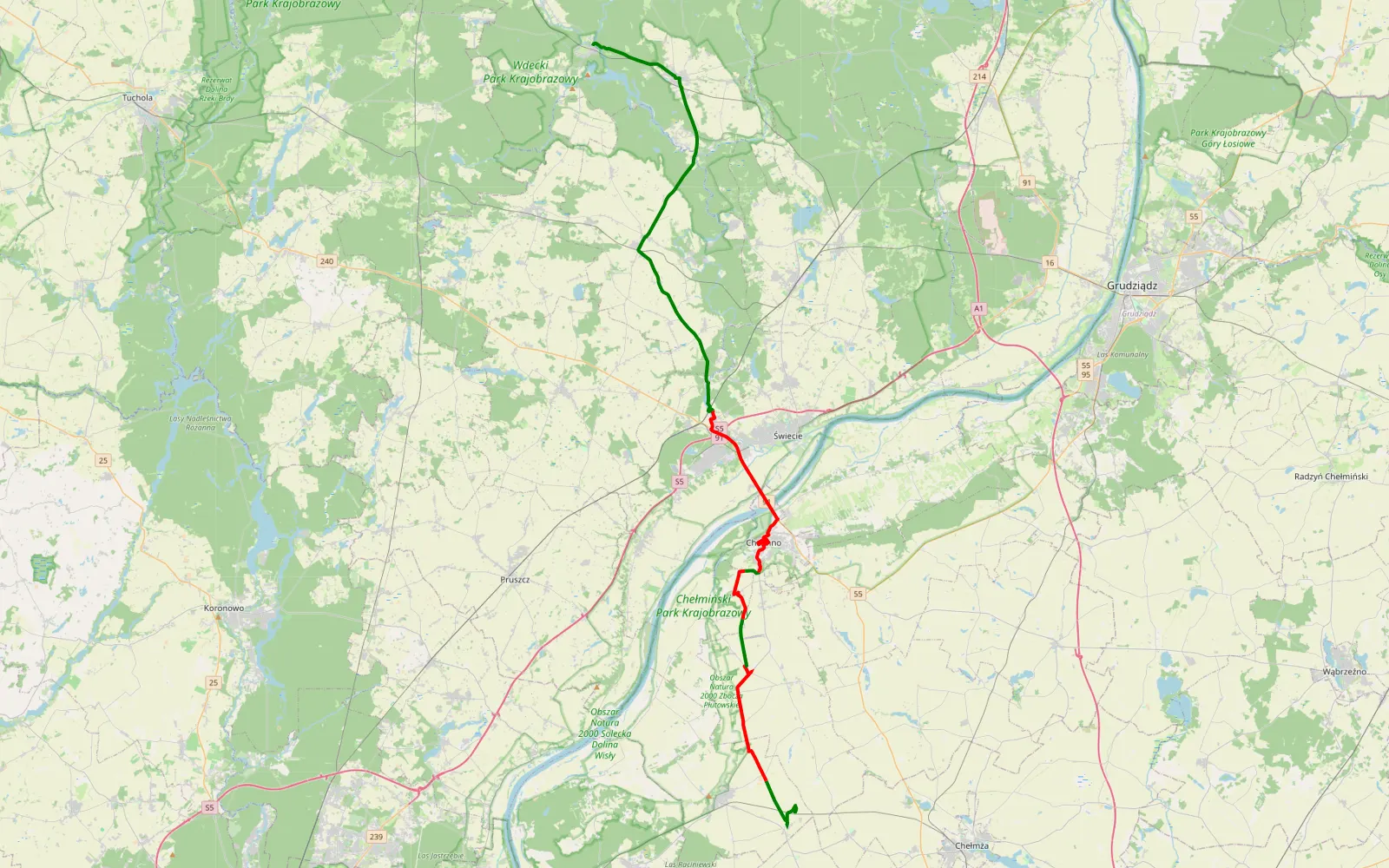 Map of Grzybno - Tleń - 34.1 km offroad trail, Chełmno County