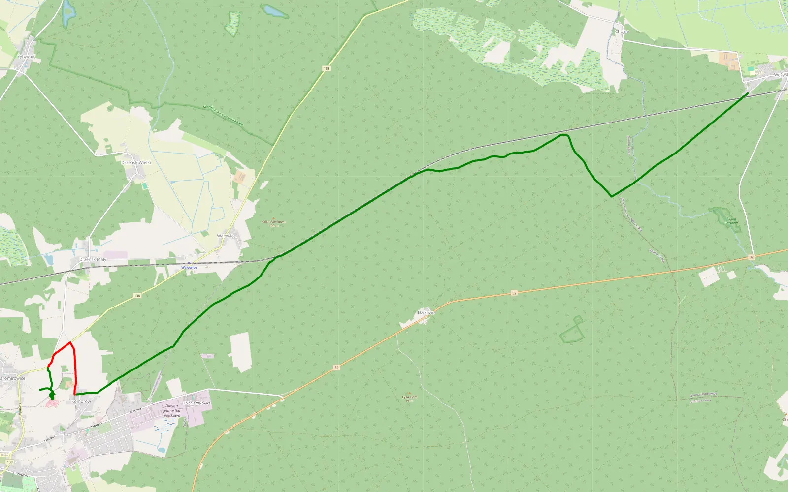 Map of Jaromirowice - Wężyska - 17.6 km offroad trail, Krosno Odrzańskie County
