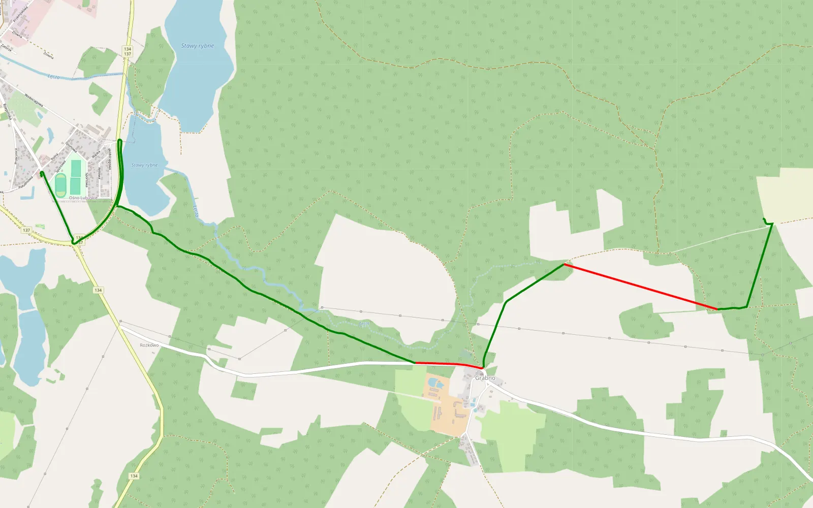 Map of Ośno Lubuskie - Smogóry - 6.1 km offroad trail, Słubice County
