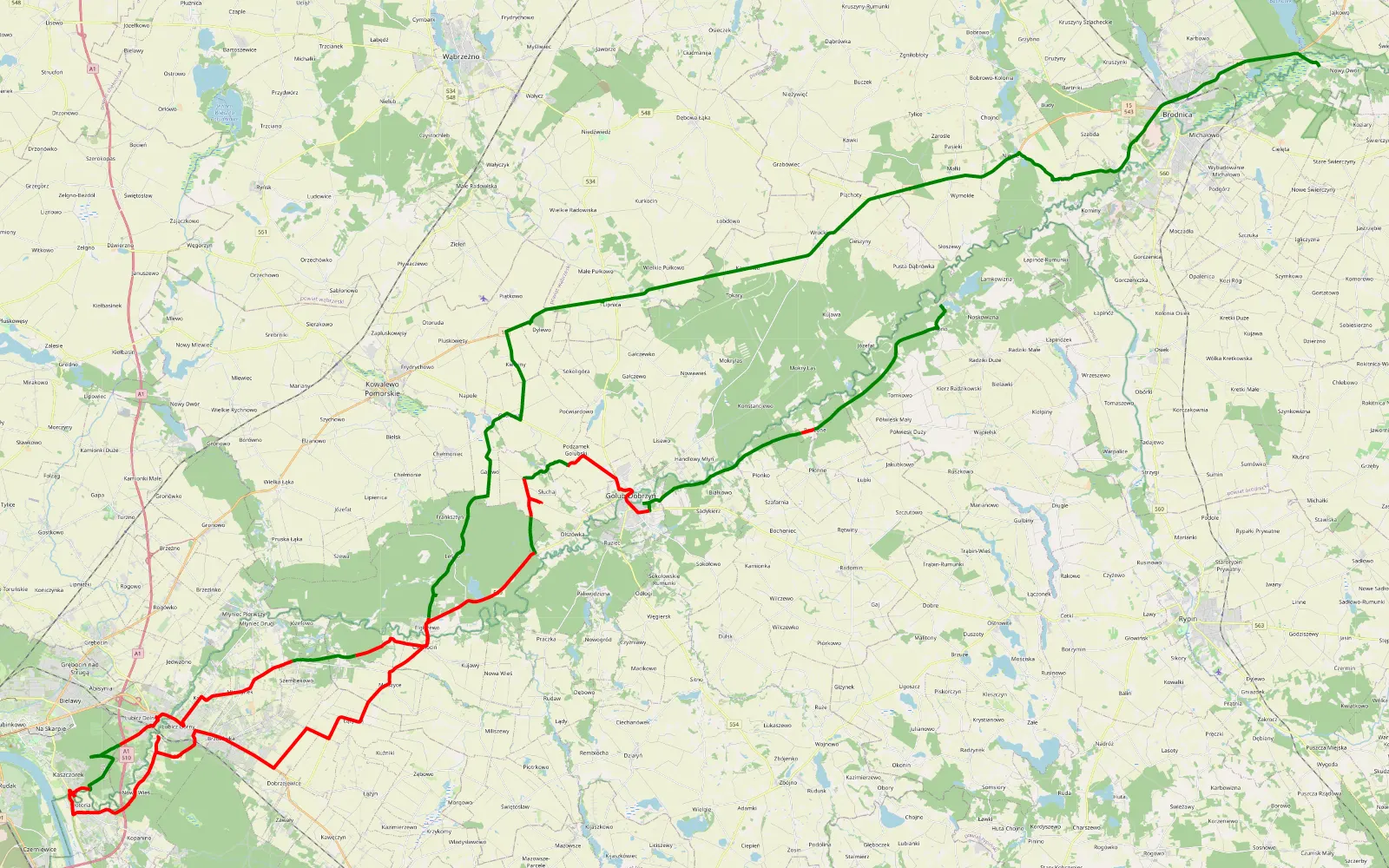Mapa trasy Kupno - Nowy Dwór - 87.7 km trasy offroad, Powiat Golubsko-dobrzyński