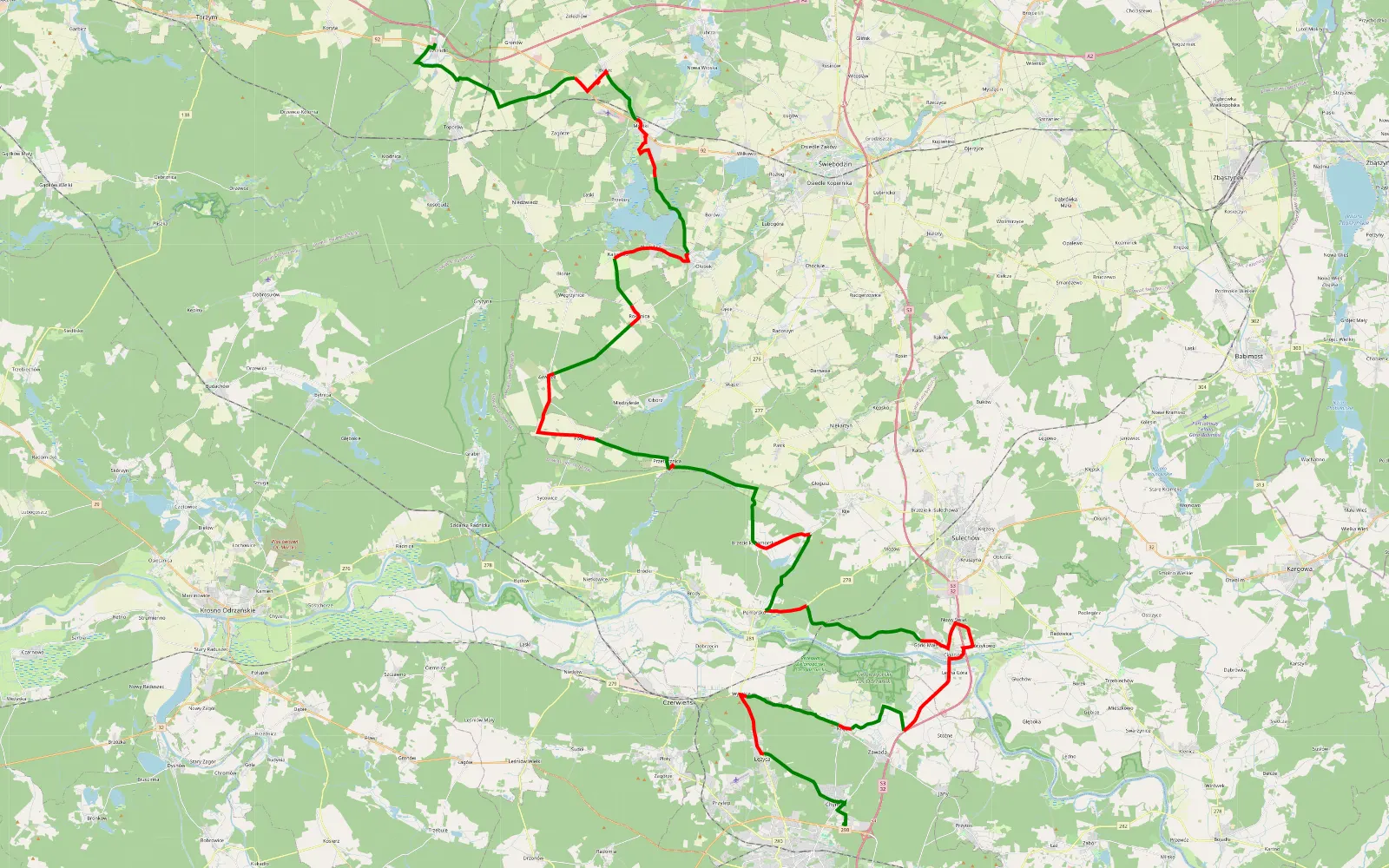 Mapa trasy WOŚP 2025 testy - 94.6 km trasy offroad, Powiat Świebodziński