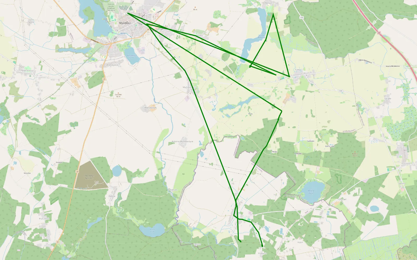 Map of Podlesie - 0.4 km offroad trail, Myślibórz County