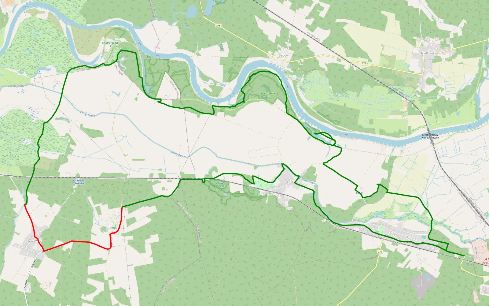 Map of Nietków wylewiska - 22.6 km offroad trail, Krosno Odrzańskie County