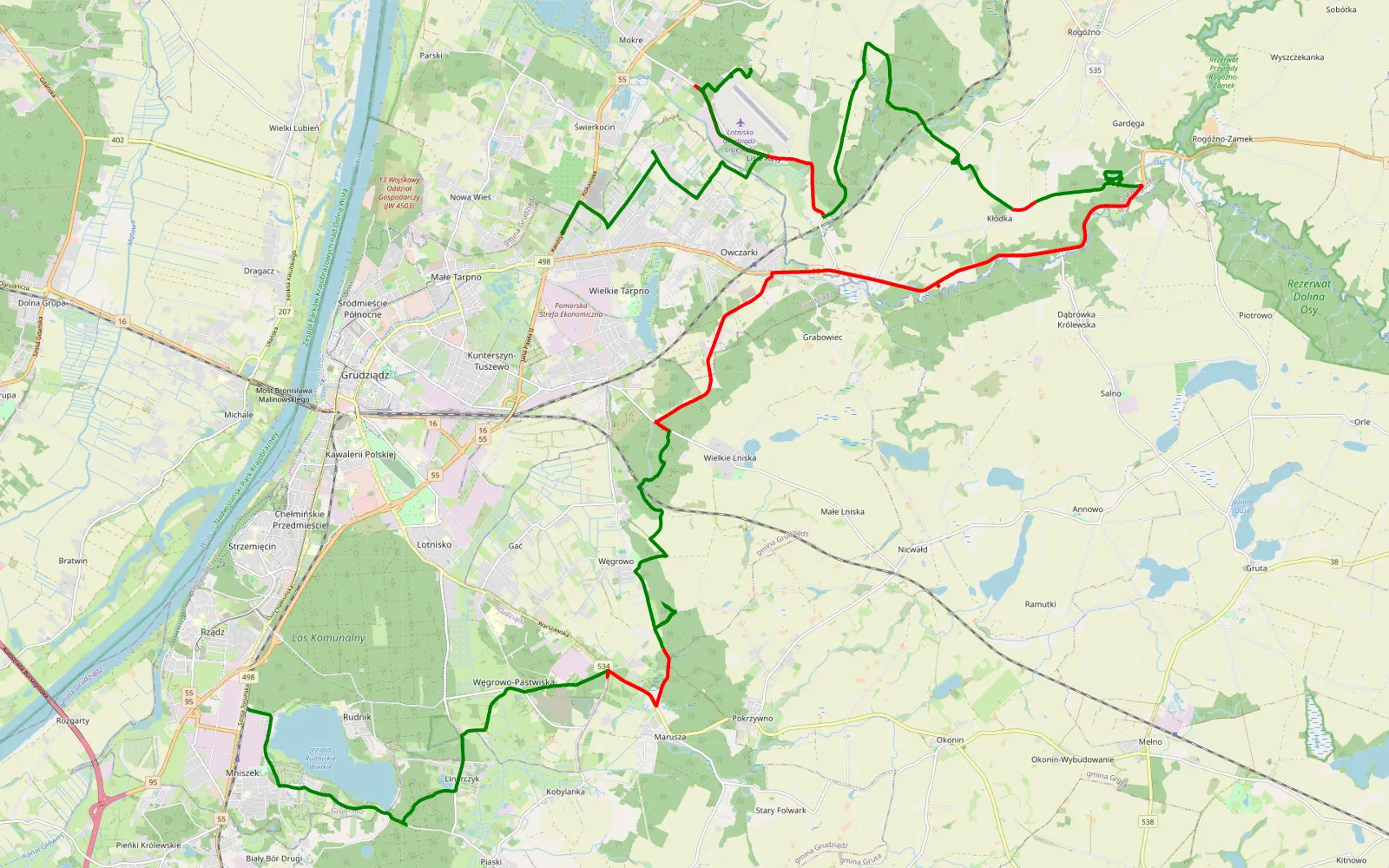 Mapa trasy Mniszek - Wielkie Tarpno - 37.2 km trasy offroad, Powiat Grudziądzki