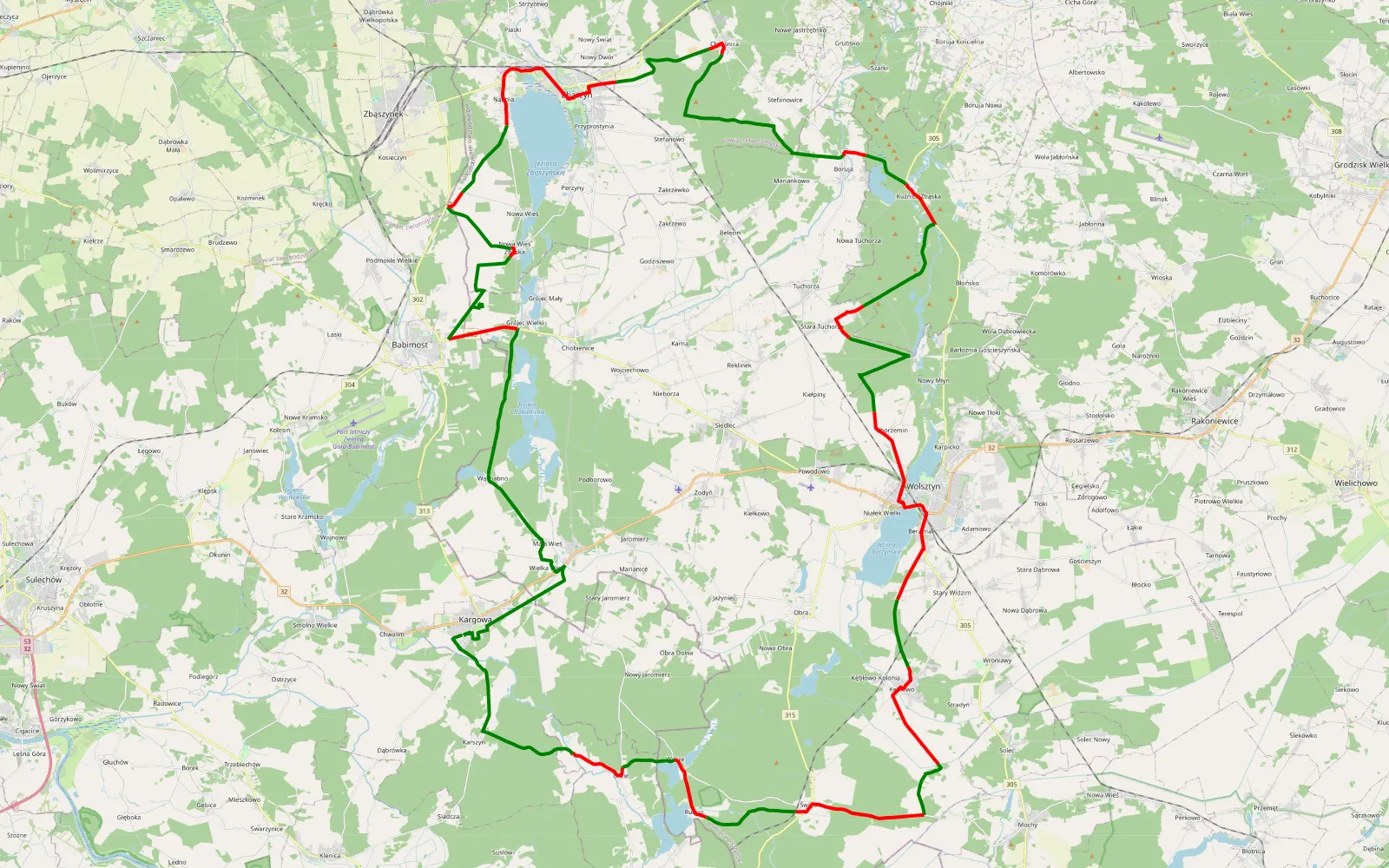 Mapa trasy Trasa offroad 99.2 km, Powiat Wolsztyński - 99.2 km trasy offroad, Powiat Wolsztyński