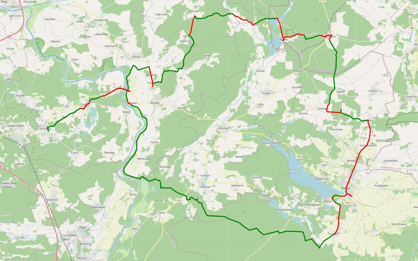 Map of Trasa Z - 113 km offroad trail, Zielona Góra County