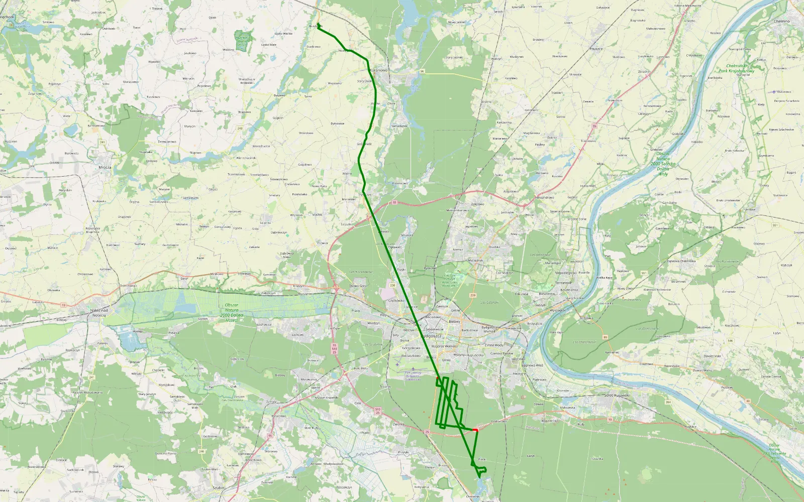 Mapa trasy Piecki - Buszkowo - 30.8 km trasy offroad, Powiat Bydgoski
