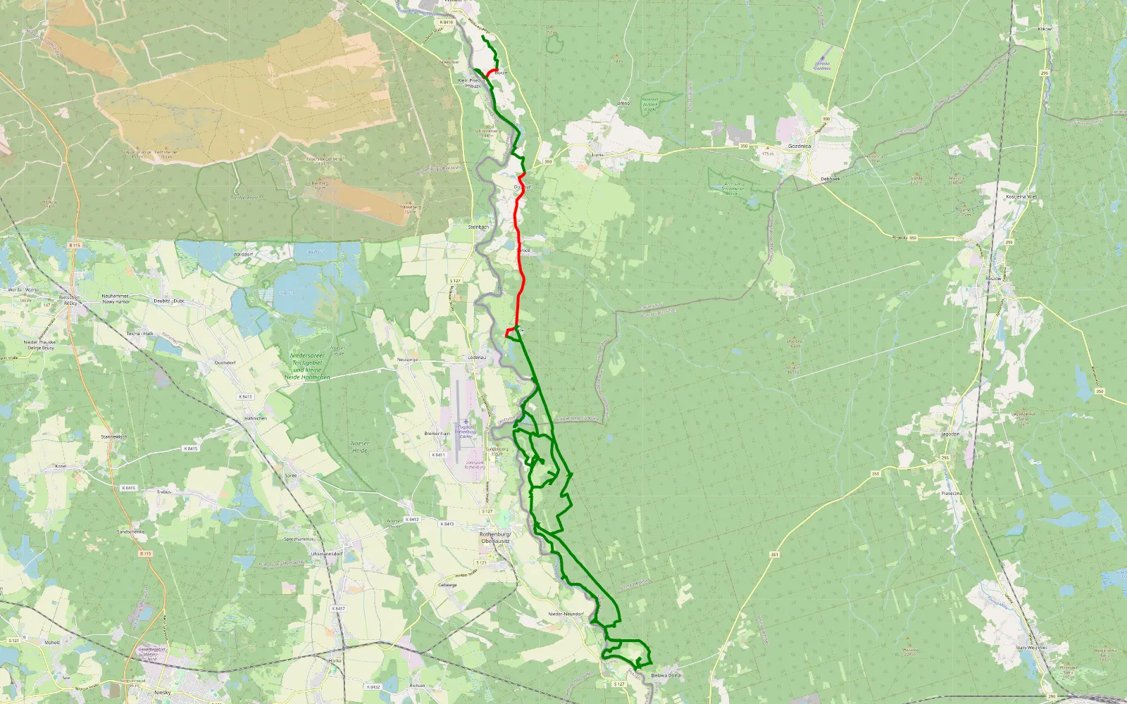 Mapa trasy Przewoz - 53.1 km trasy offroad, Powiat Zgorzelecki