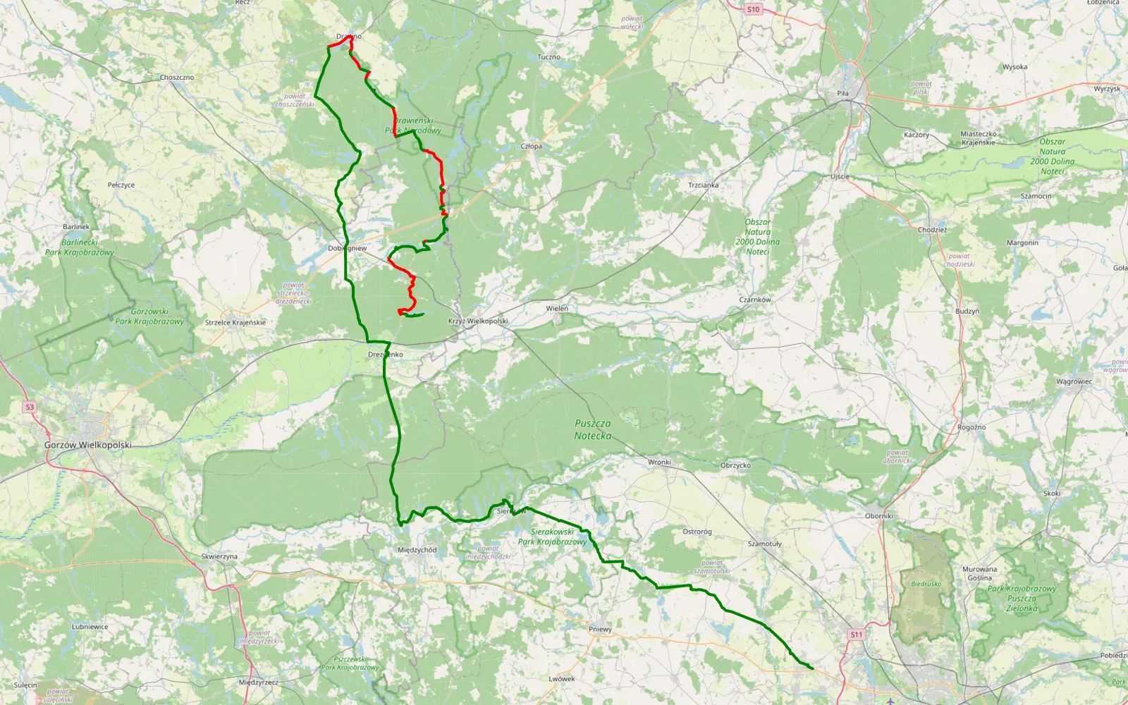 Map of Puszcza Drawska i powrót - 76.7 km offroad trail, Strzelce-Drezdenko County
