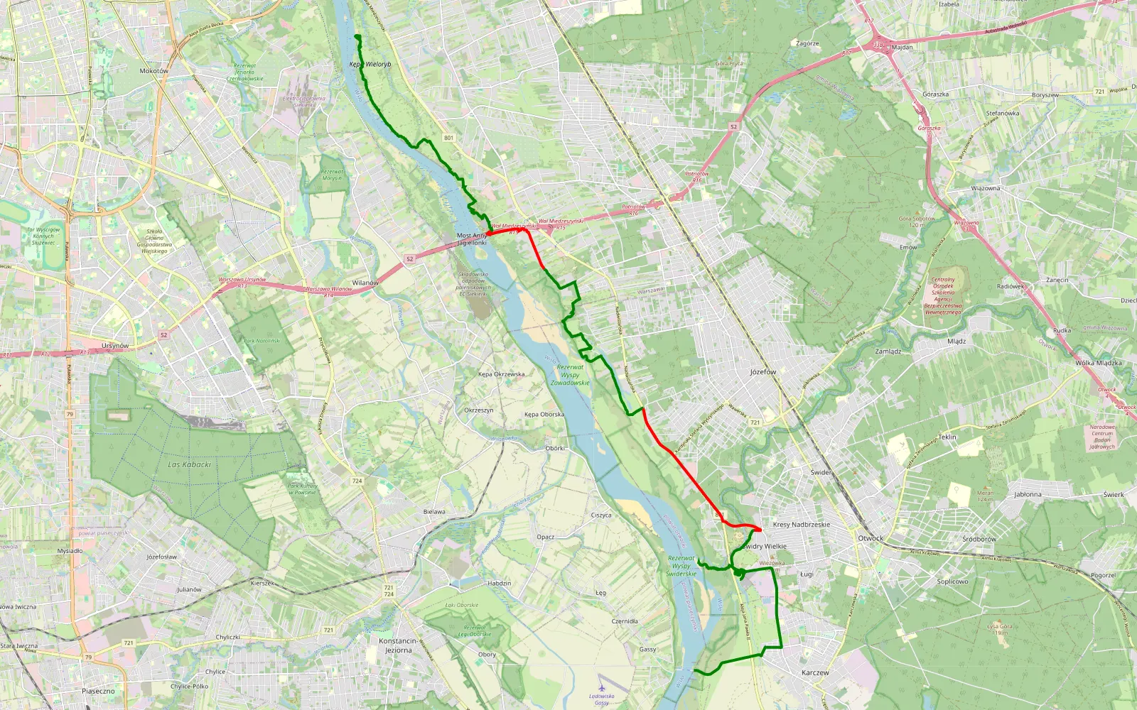 Mapa trasy WISŁA TOUR - 24.6 km trasy offroad, Powiat Otwocki