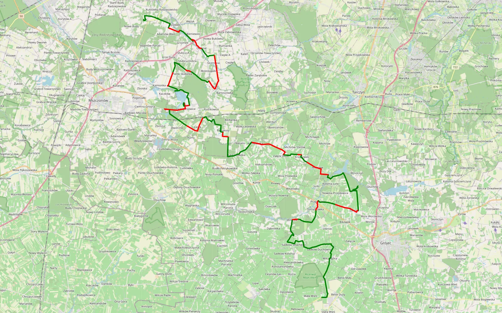 Map of Powtórzenie trasy LCAC nr10 - 65.8 km offroad trail, Grójec County