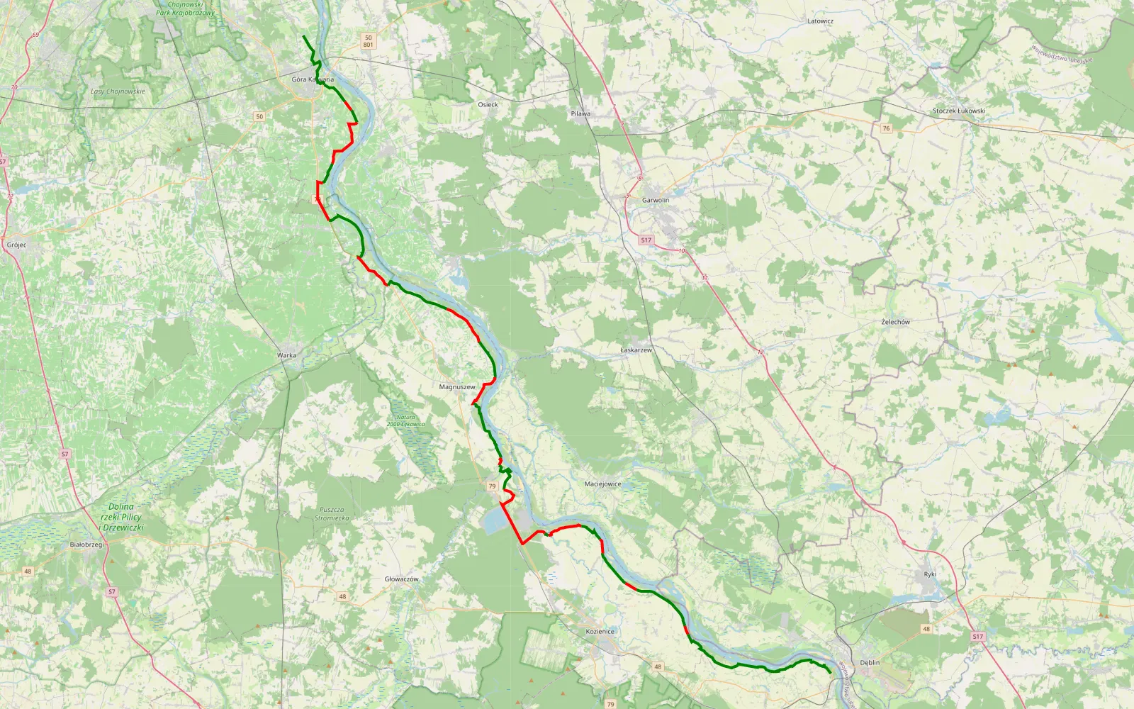 Mapa trasy Konstancin-Jeziorna Dęblin - 86.9 km trasy offroad, Powiat Kozienicki