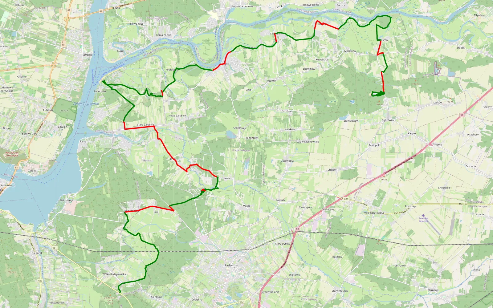 Map of Piaskownica Dąbrówka - 53.6 km offroad trail, Wołomin County