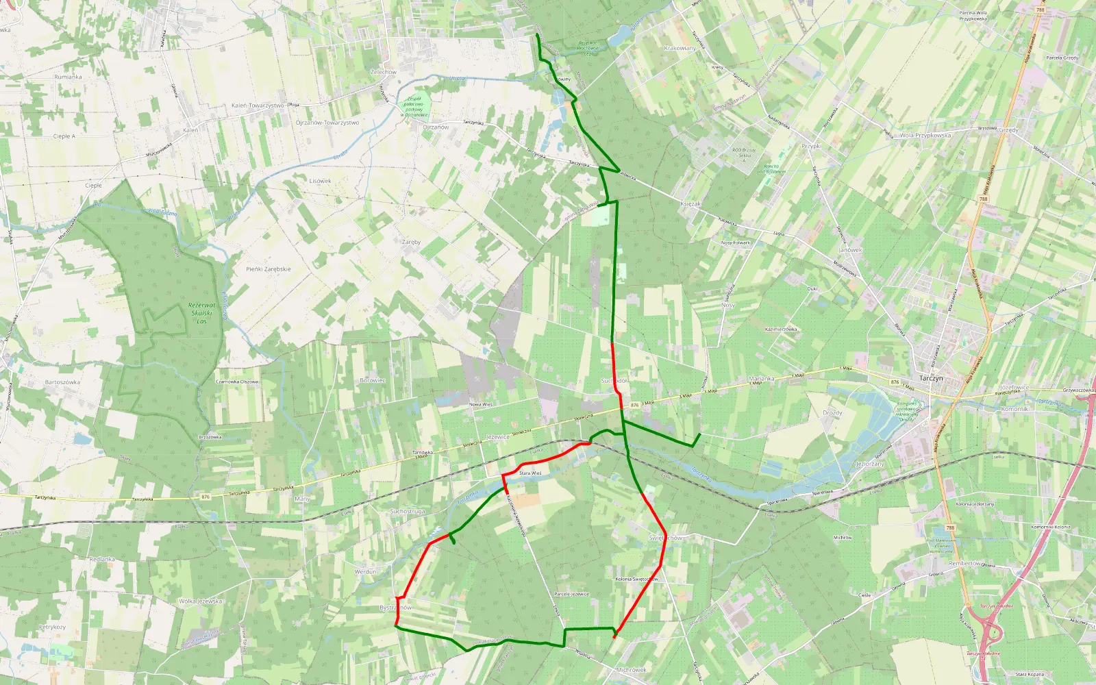 Map of Krakowiany - Suchodół - 18 km offroad trail, Piaseczno County