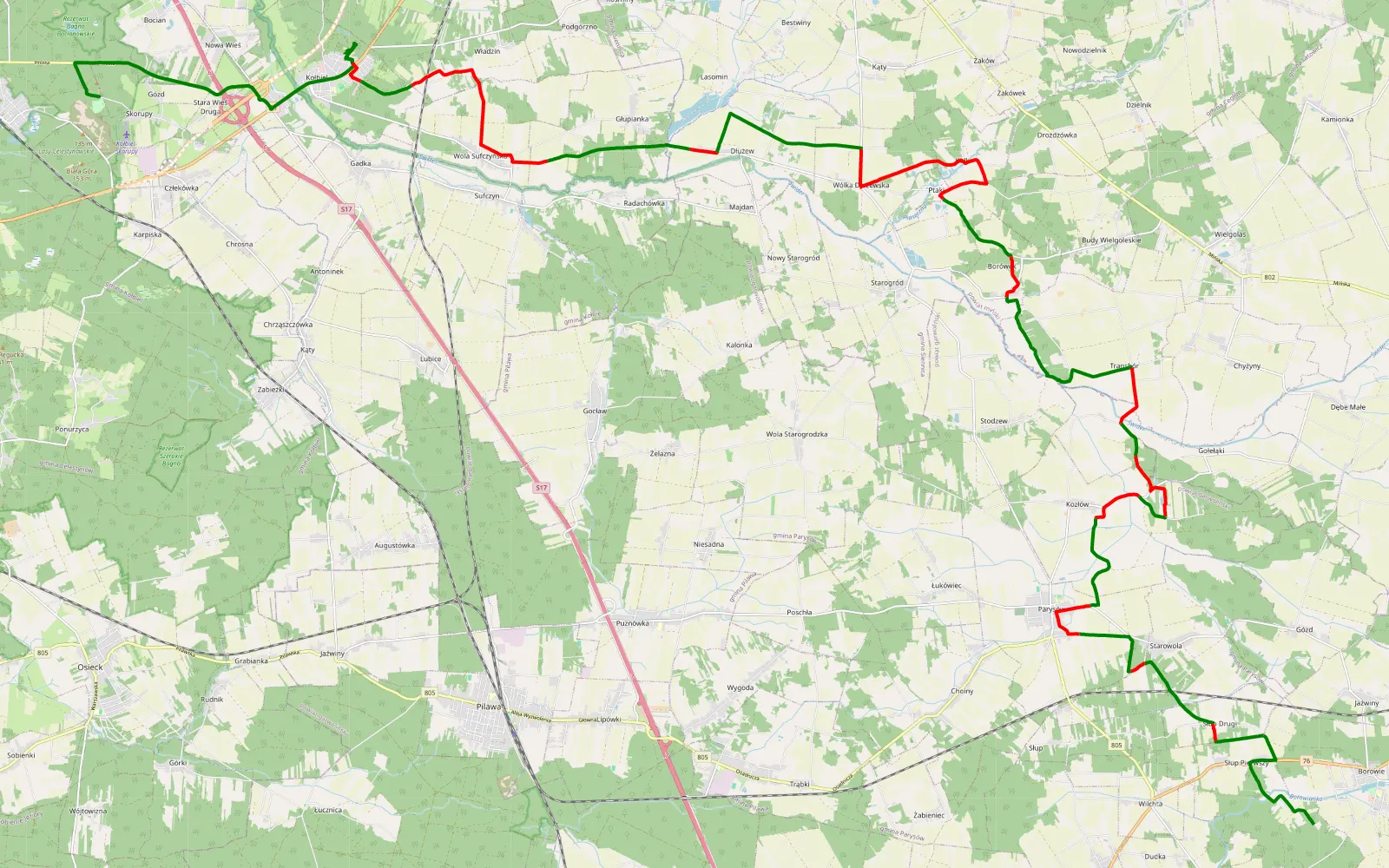 Mapa trasy Trasa zlotu grupy grand vitara polska - 38 km trasy offroad, Powiat Miński