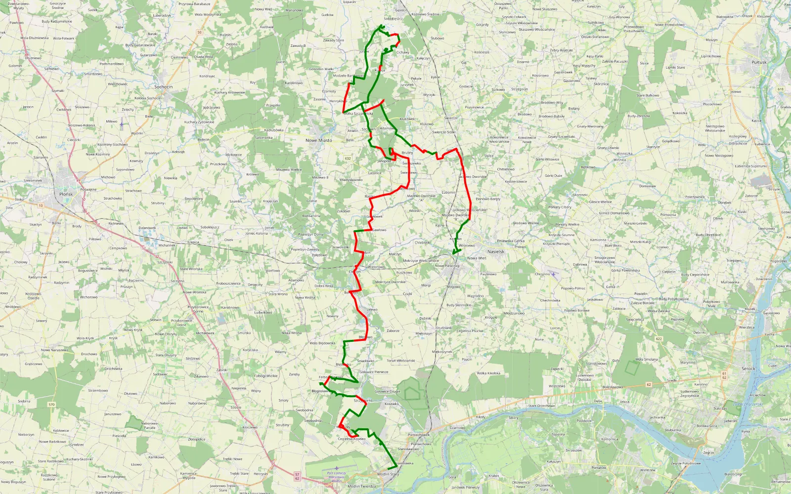 Mapa trasy Nowy Dwór Mazowiecki - Kosewo - 84.8 km trasy offroad, Powiat Nowodworski