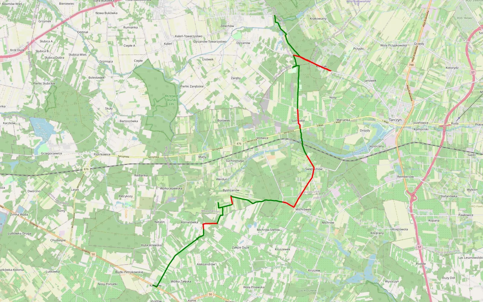 Map of Krakowiany - Karolew - 19.2 km offroad trail, Piaseczno County