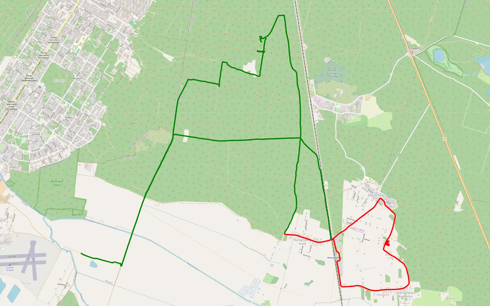 Mapa trasy Kruszyn - Pinczata - 19.6 km trasy offroad, Powiat Włocławski