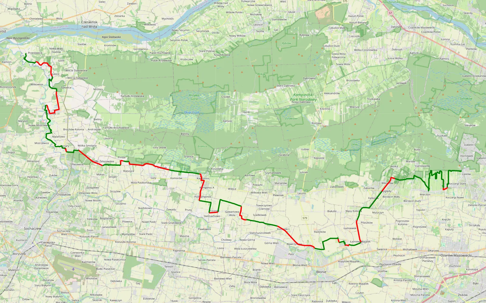 Map of Okolice Kampinosu - 75.1 km offroad trail, Warsaw West County