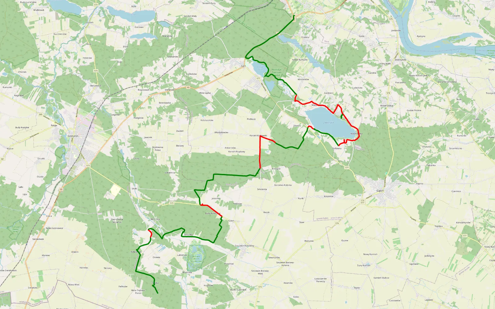 Map of Gostynin i okolice 1 - 41.9 km offroad trail, Płock County