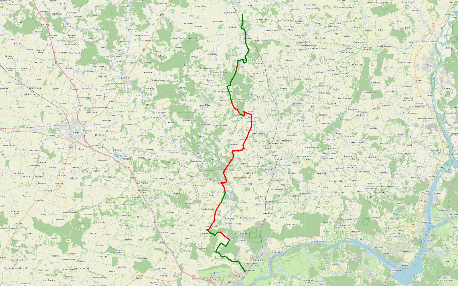 Mapa trasy Bronisławka - Komory Błotne - 38.2 km trasy offroad, Powiat Nowodworski