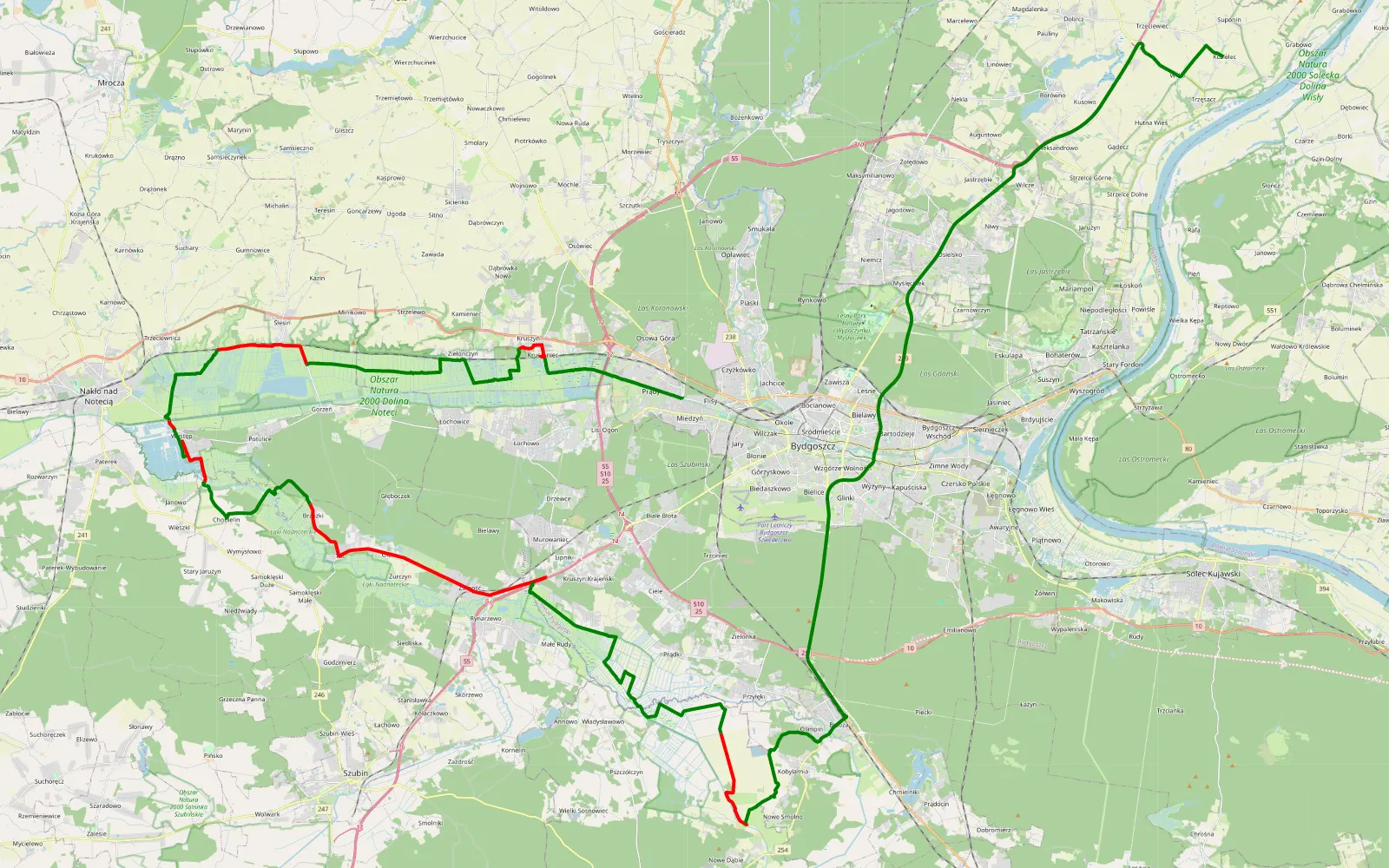 Map of Flisy - Soponin - 69.1 km offroad trail, Nakło County