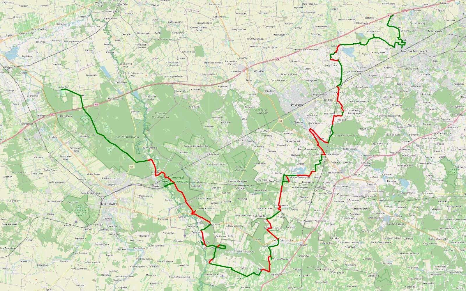 Mapa trasy Śladem wierzb nr 15 - 89.5 km trasy offroad, Powiat Skierniewicki