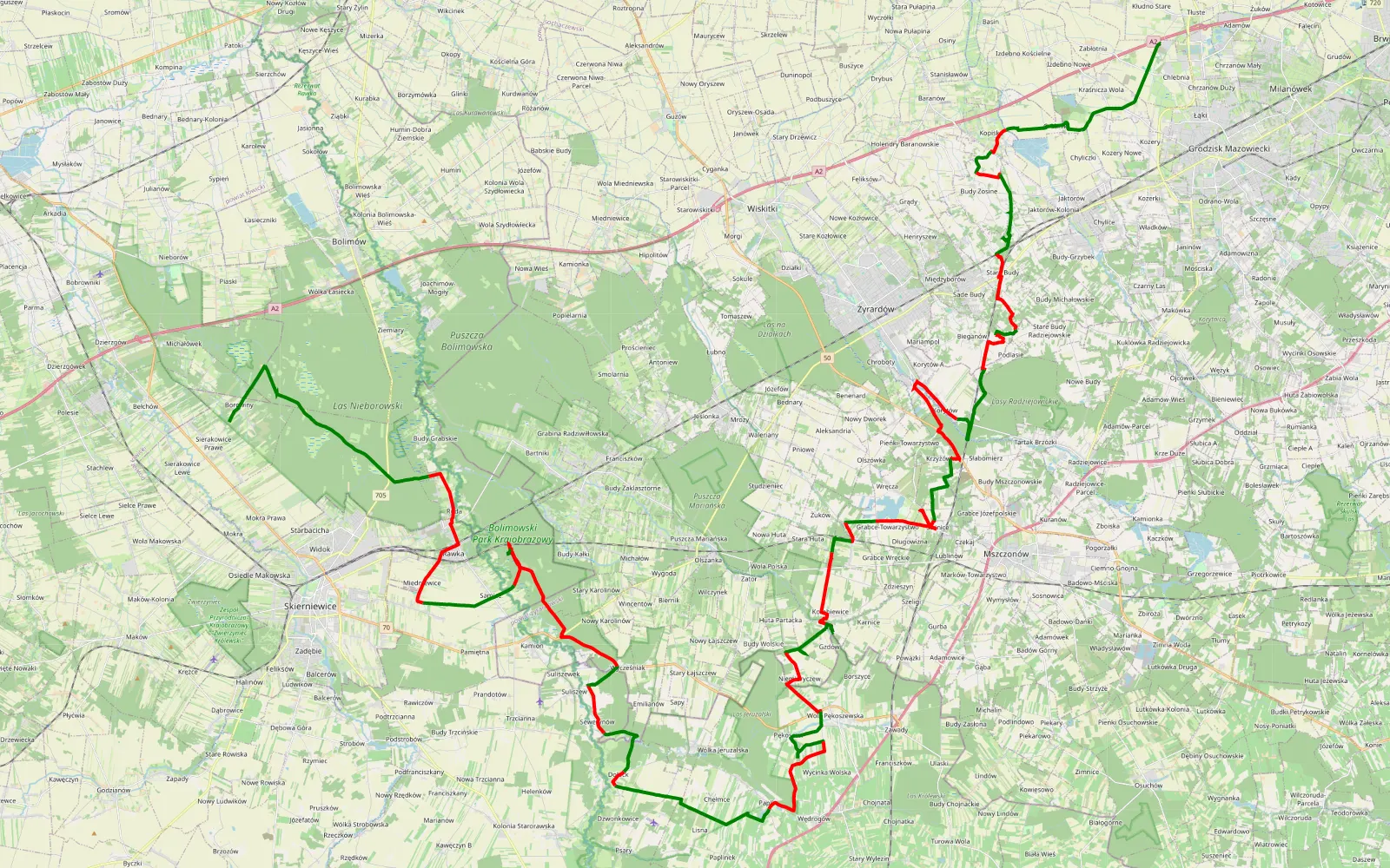 Map of Stare Kłudno - Borowiny - 97 km offroad trail, Skierniewice County