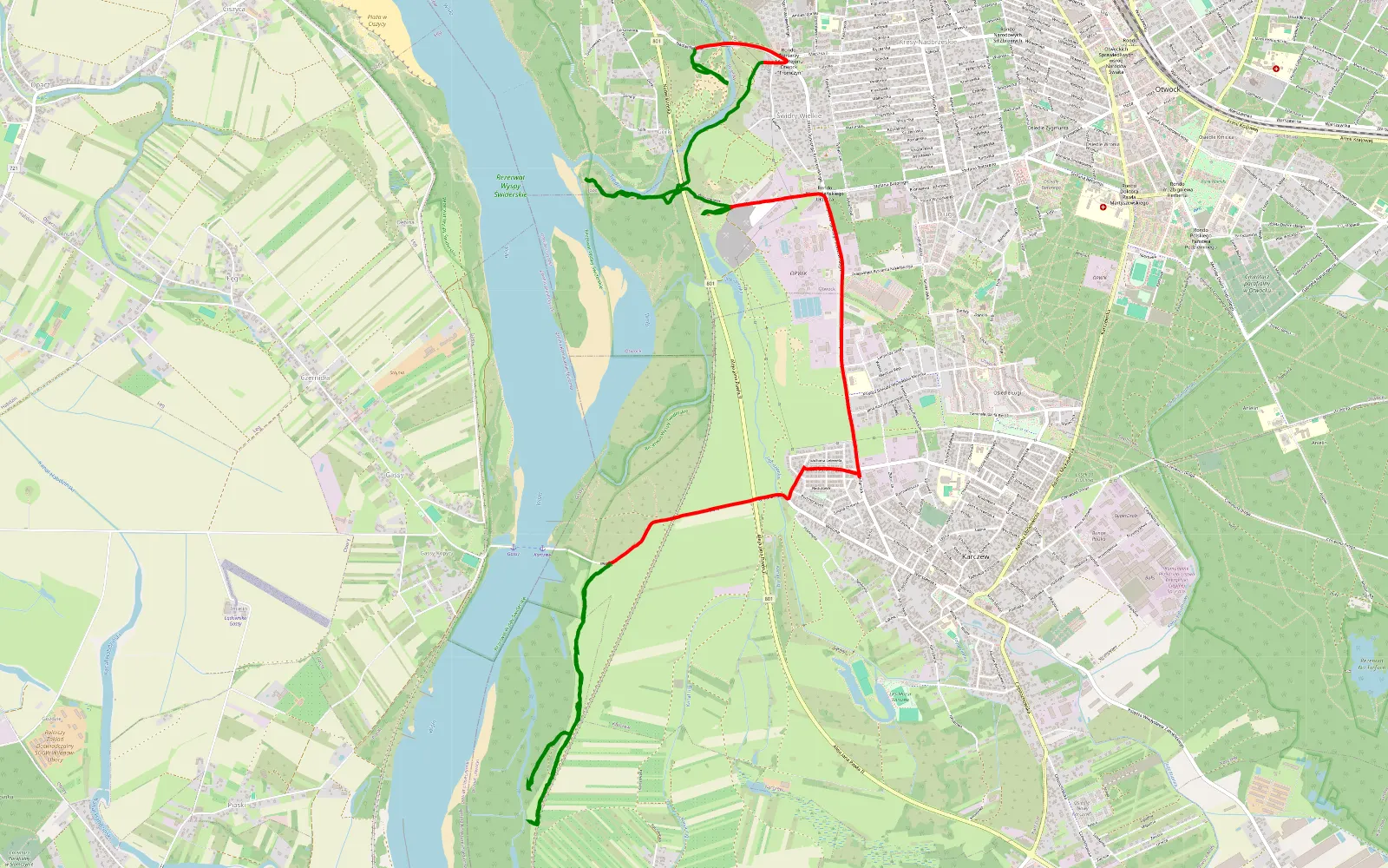 Map of Otwock-karczew przy Wiśle. - 13.8 km offroad trail, Otwock County