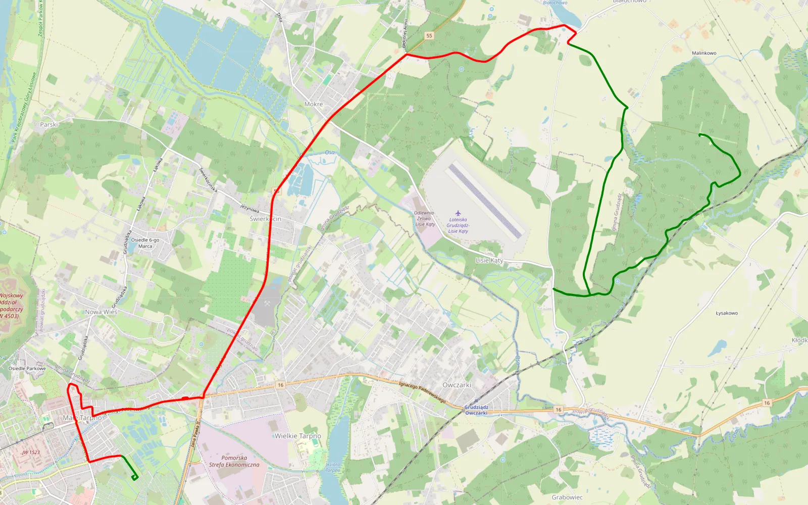 Mapa trasy Małe Tarpno - Kłódka Szlachecka - 18.8 km trasy offroad, Powiat Grudziądzki