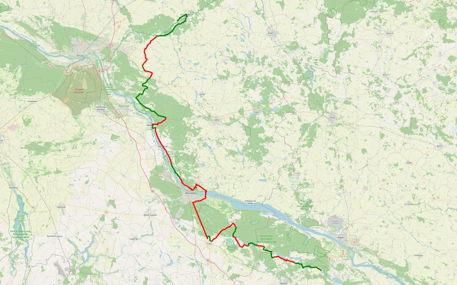 Mapa trasy Płock - Golub-Dobrzyń - 140.9 km trasy offroad, Powiat Włocławski