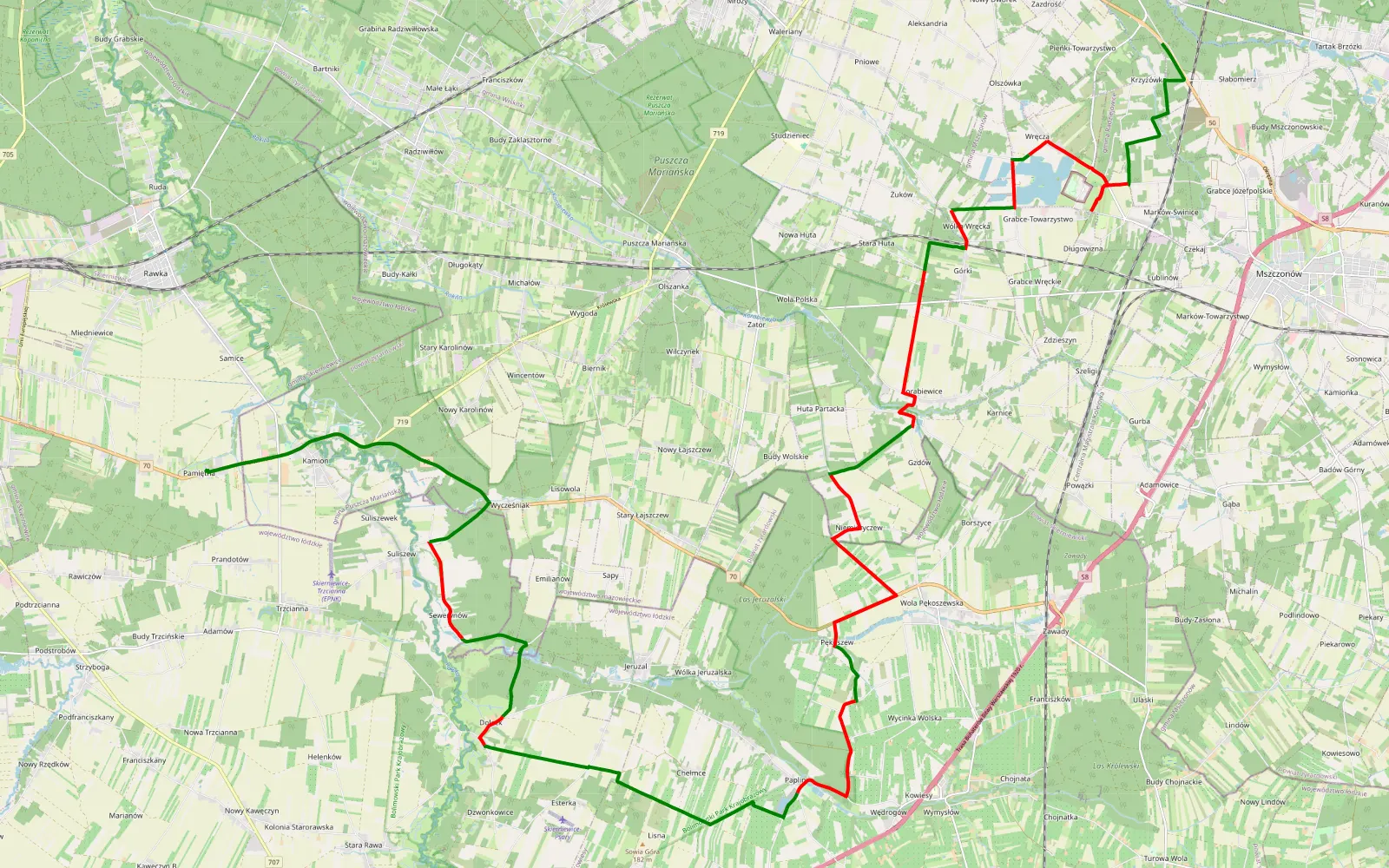Map of Słabomierz - Pamiętna 10.2023 - 37.8 km offroad trail, Skierniewice County