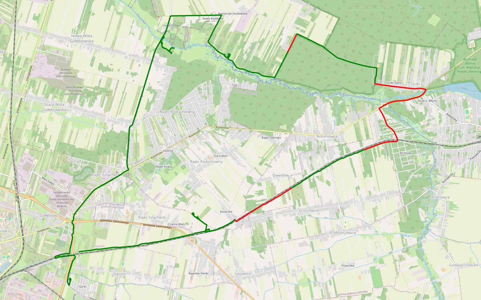 Map of Wzdłuż torów i pacynki - 18.3 km offroad trail, Radom County
